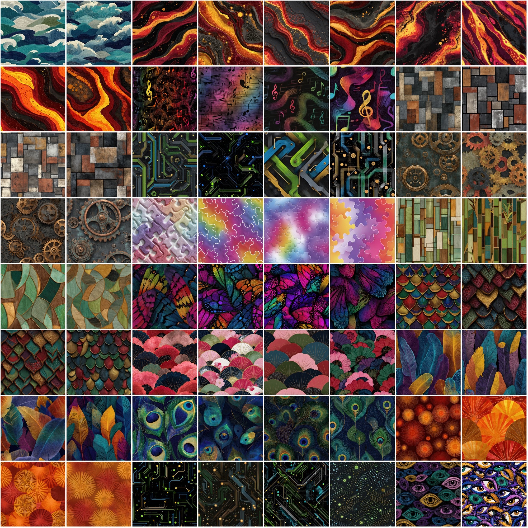 560 Seamless Pattern Tiles – Colorful Abstract Designs in JPG & .PAT for Photoshop