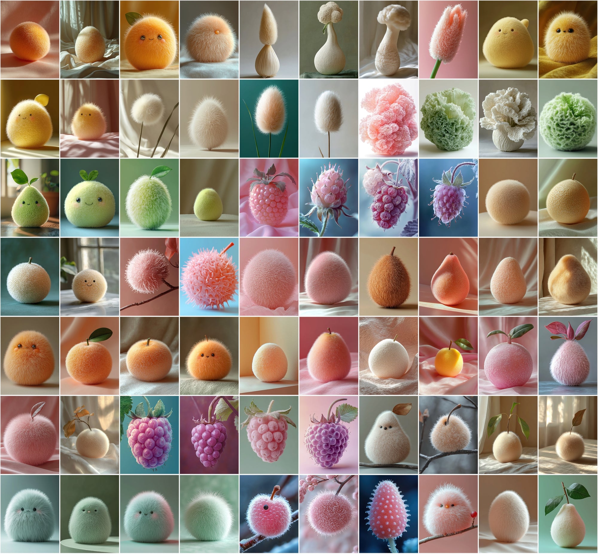 750 Fluffy Fruits & Vegetables Digital Images | Kawaii Food Clipart