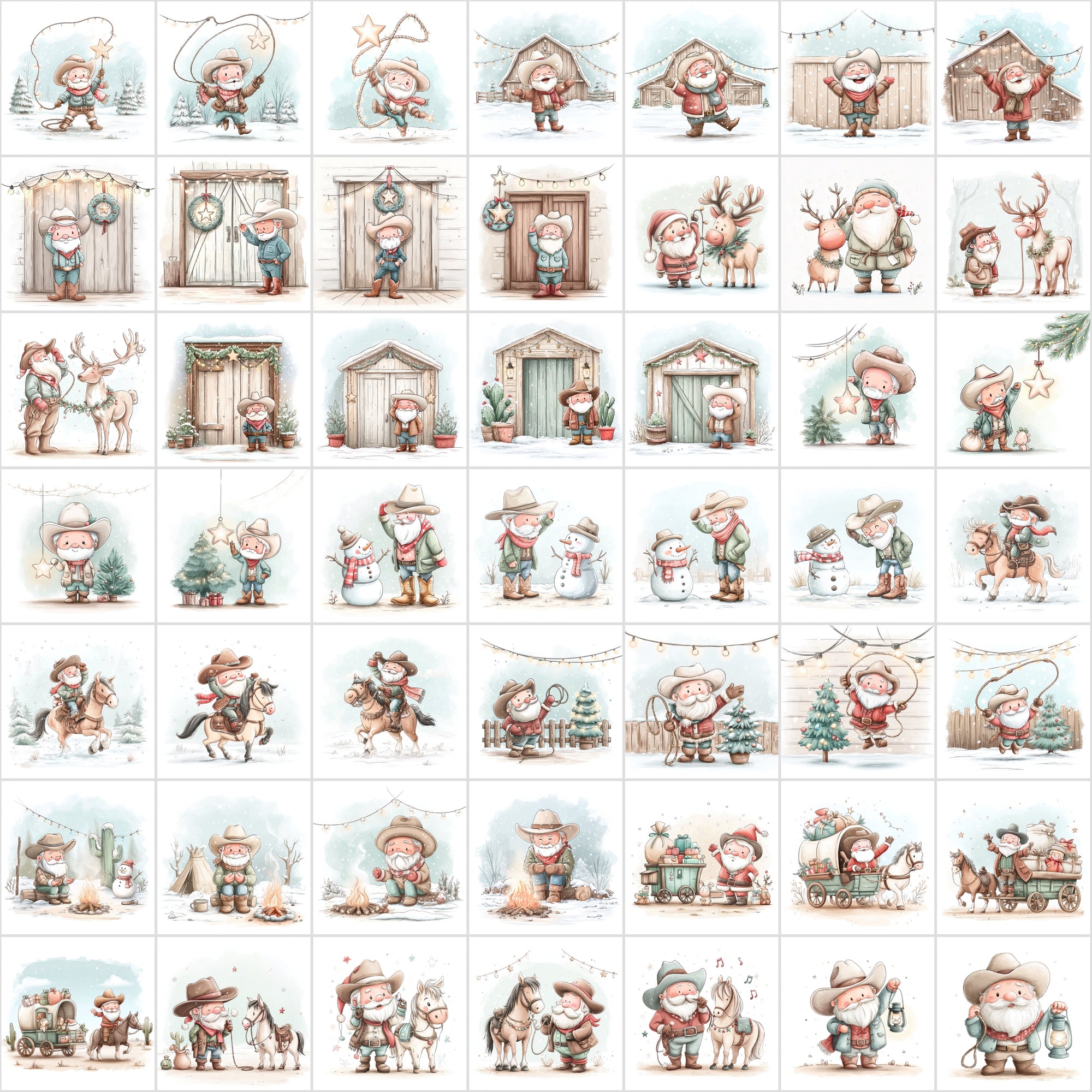 600 Winter Cowboy Christmas Images – Cozy Western Holiday Art, Santa & Cowgirl Scenes, Rustic Ranch Aesthetic, Commercial Use JPG