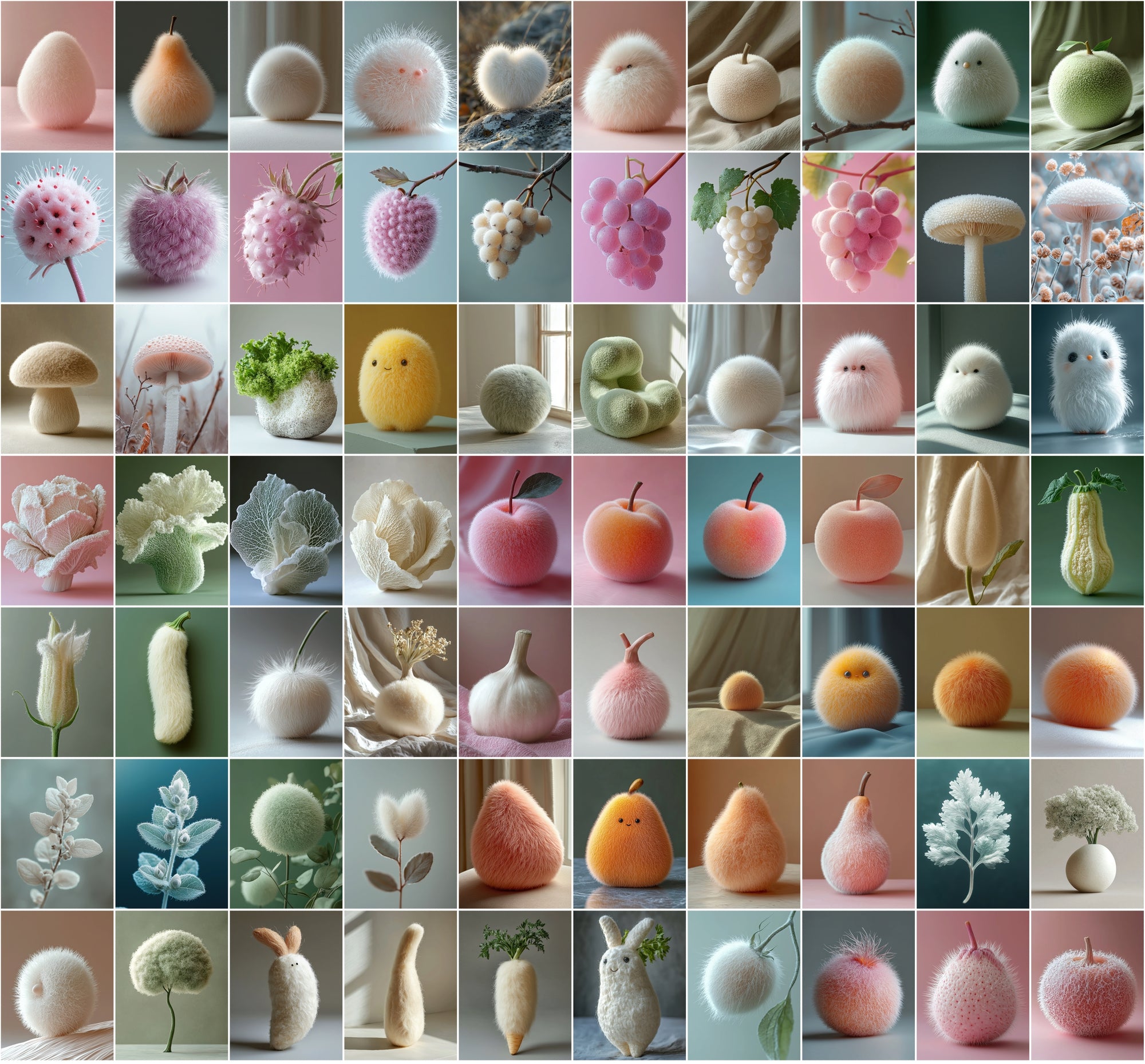 750 Fluffy Fruits & Vegetables Digital Images | Kawaii Food Clipart