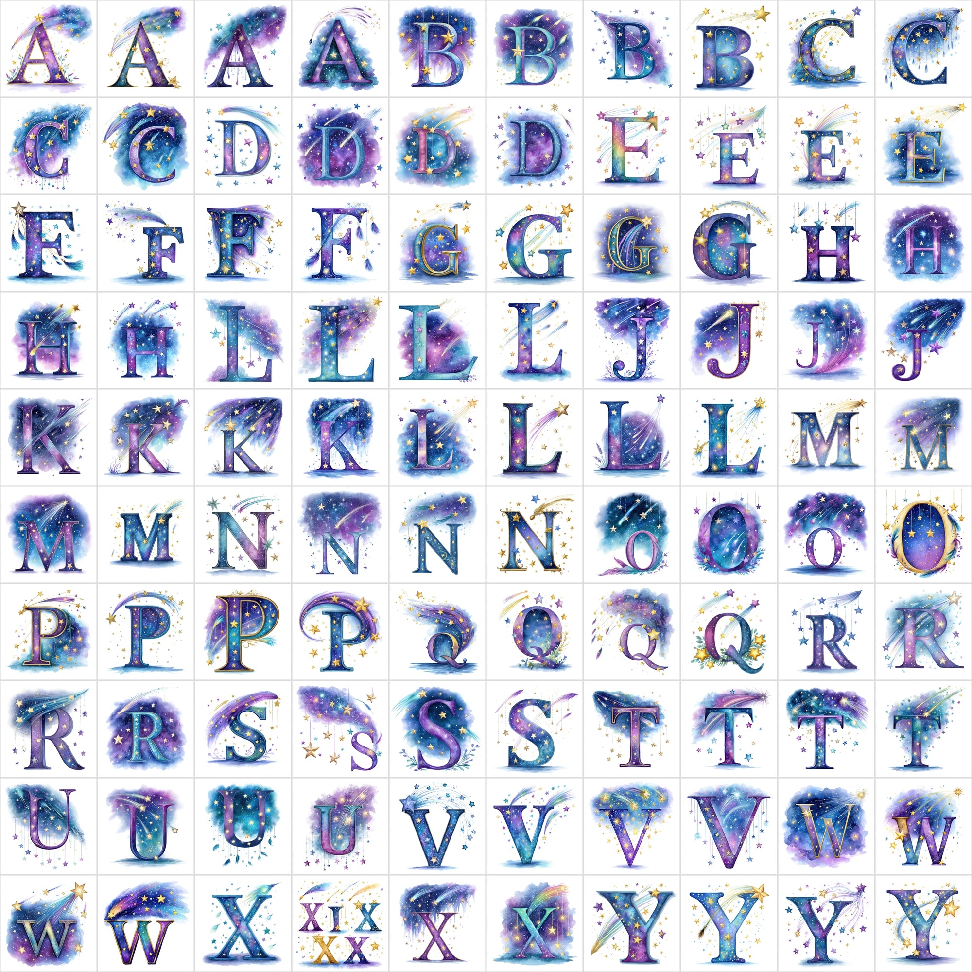 1040 Watercolor Floral Letters – Nature-Inspired Alphabet Clipart