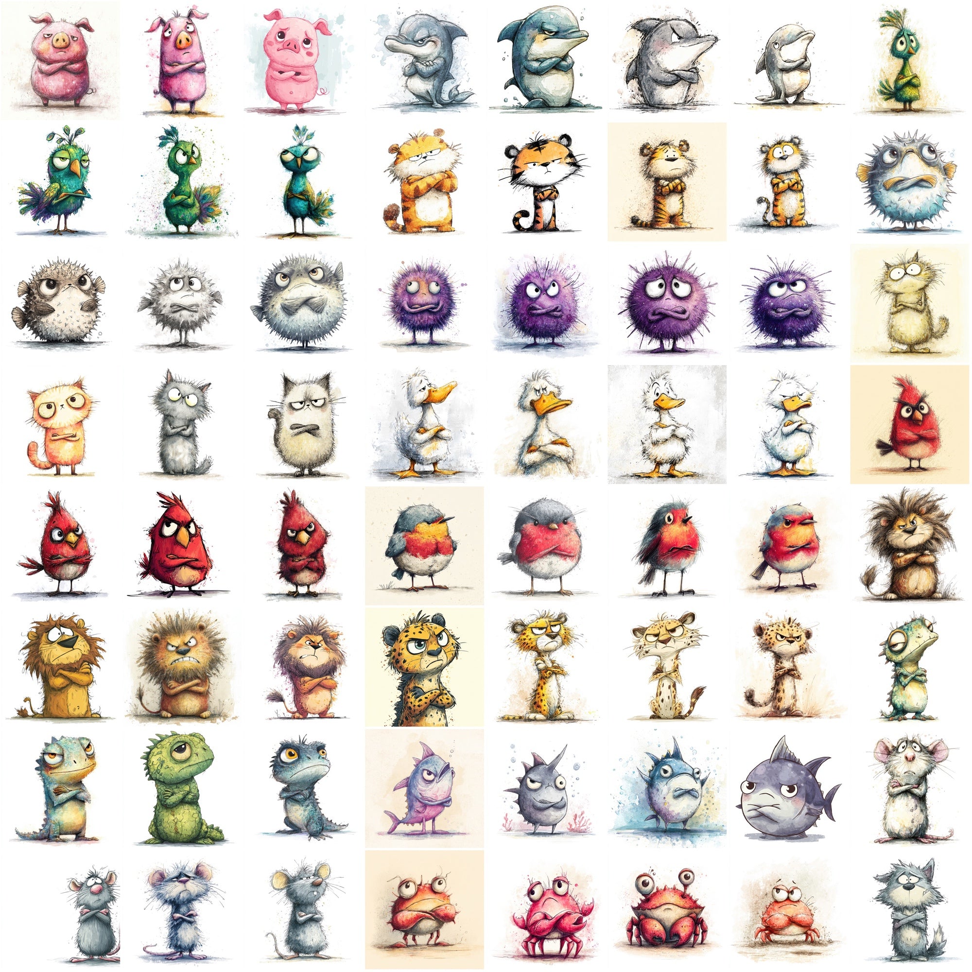 600 Irritated & Angry Cartoon Animal Illustrations – Cute Adorable Characters