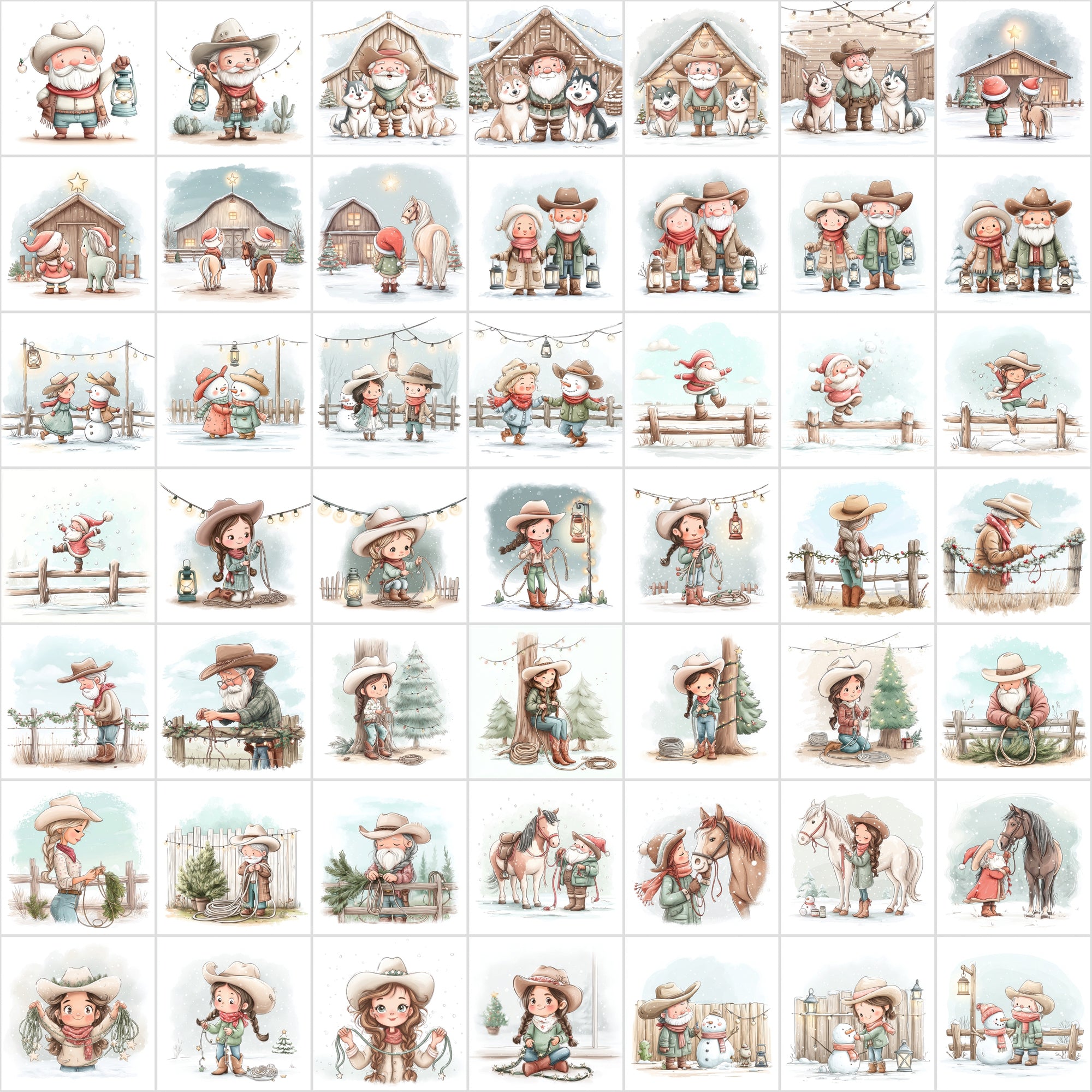 600 Winter Cowboy Christmas Images – Cozy Western Holiday Art, Santa & Cowgirl Scenes, Rustic Ranch Aesthetic, Commercial Use JPG