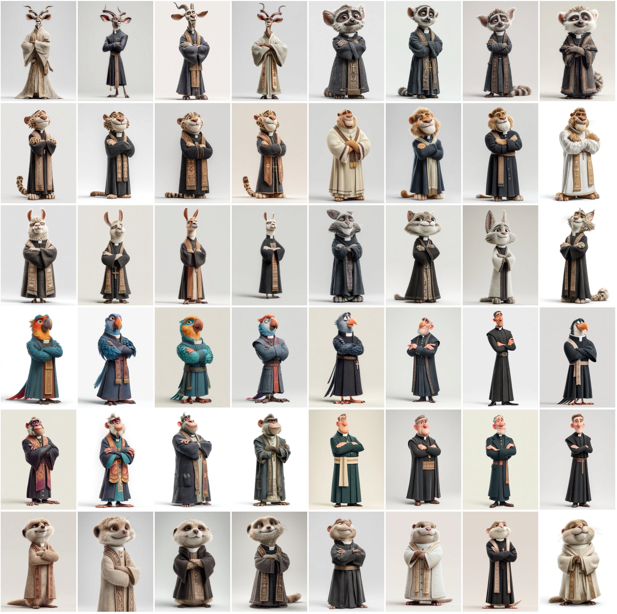 590 Cute Animal Priest Illustrations – High-Resolution JPGs with Commercial License