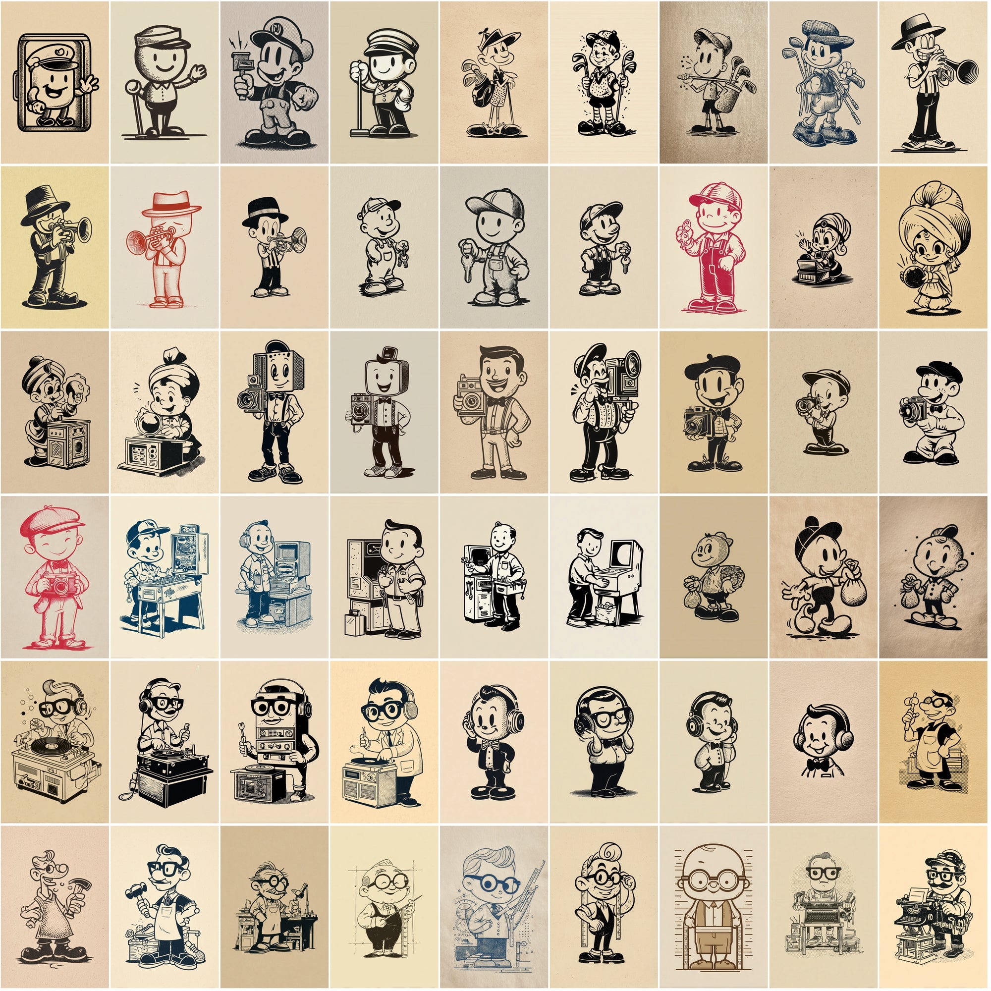 580 Retro Cartoon Mascots – Vintage 1950s-Inspired Clipart for T-Shirts & Crafts