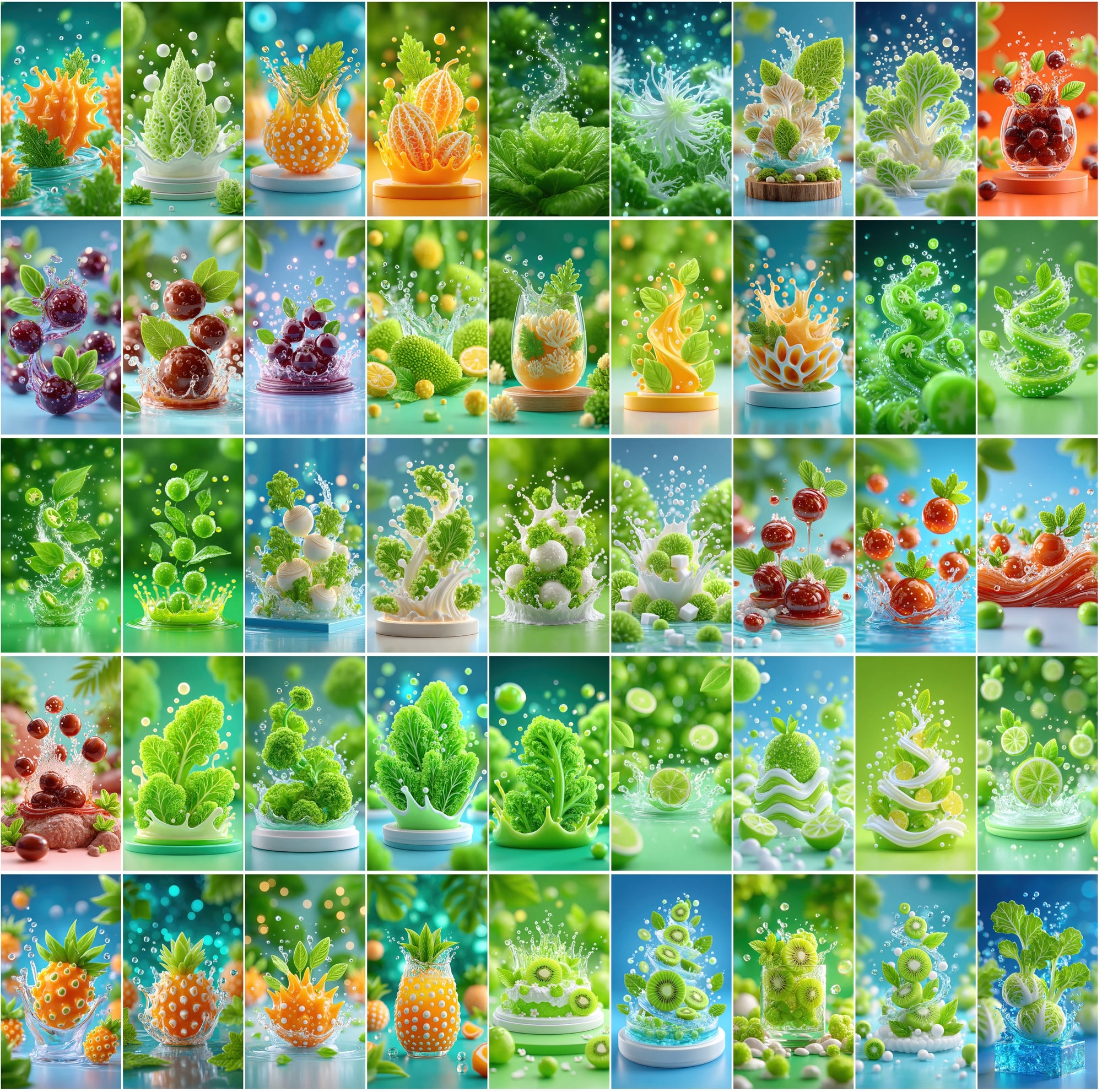 625 Fruit & Veg Water Splash Stock Photos | Vertical 9:16 JPG Bundle