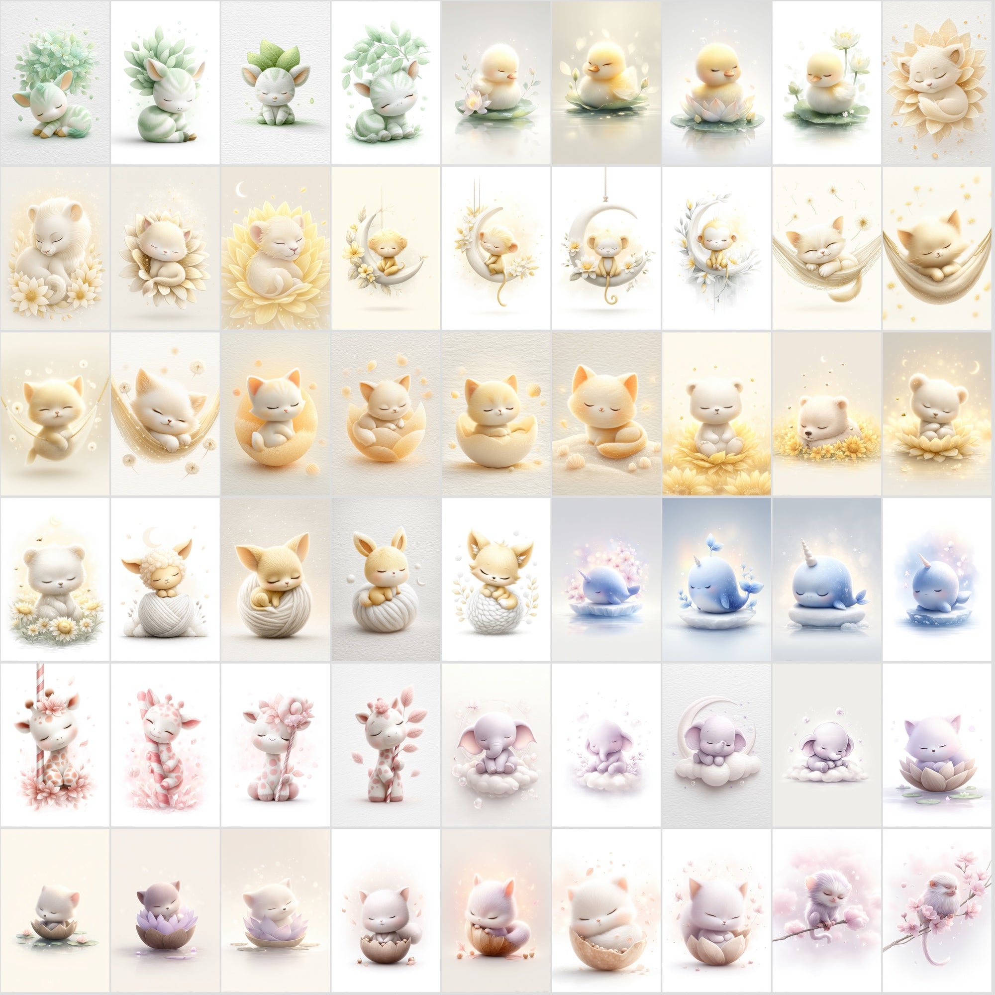 480 Watercolor Baby Animal Clipart, Dreamy Nursery Art Bundle, Pastel Illustrations, Commercial Use JPG