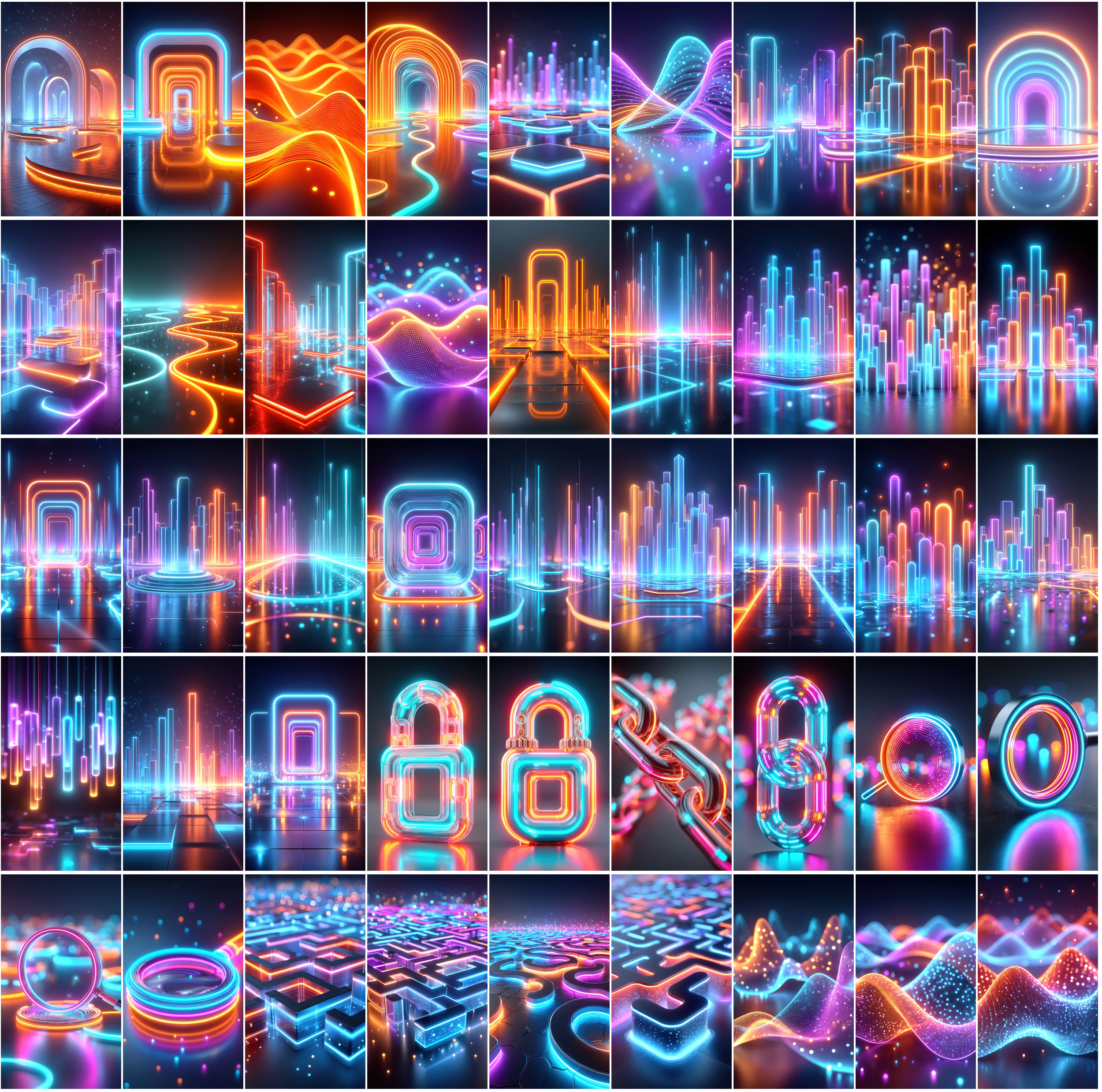 1140 Neon Abstract Backgrounds – 3D Futuristic Blue & Pink Light Renders | Vertical & Horizontal JPGs