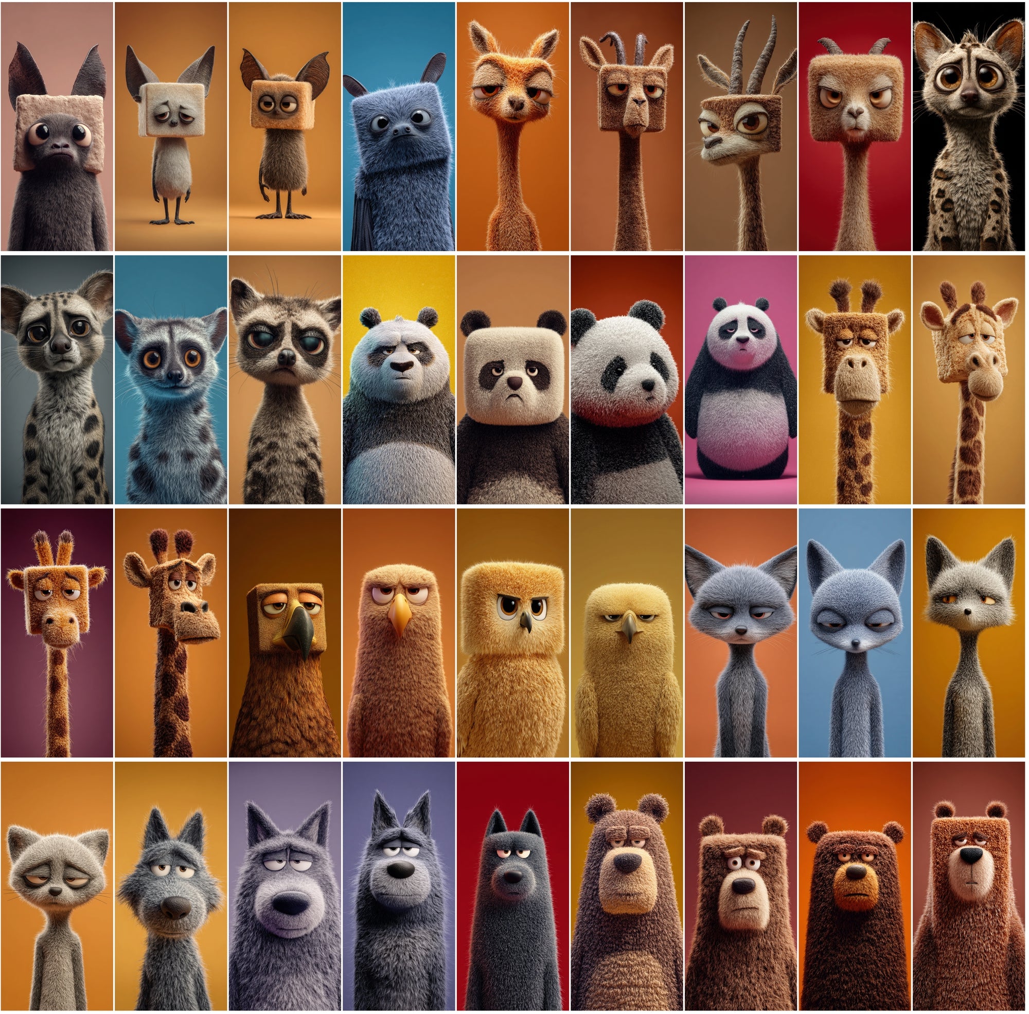 615 Tired Square-Headed Animals Clipart – 3D Cute Animal Bundle