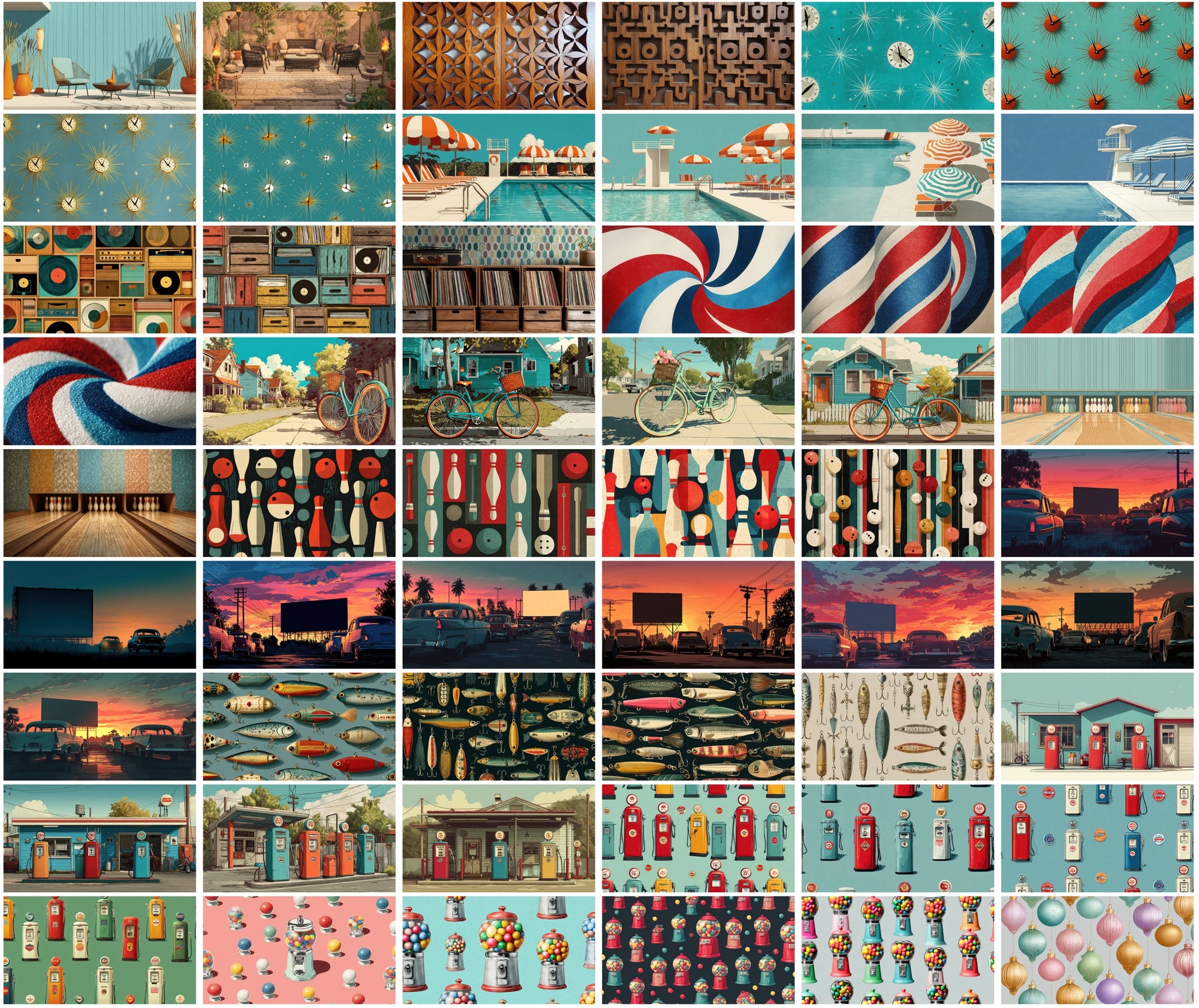 550 Retro Backgrounds Bundle | Vintage Mid-Century & Groovy 70s Patterns