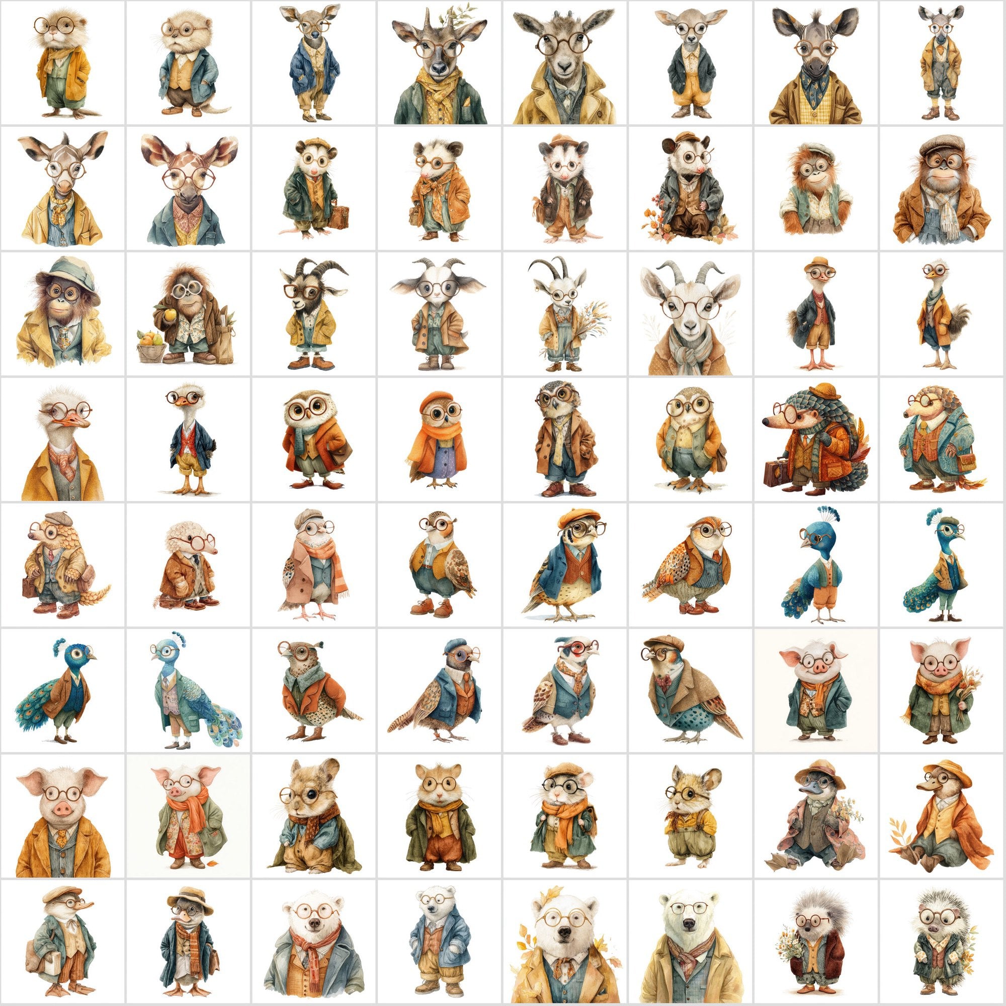 600 Adorable Watercolor Animal Illustrations – Vintage Fall Style
