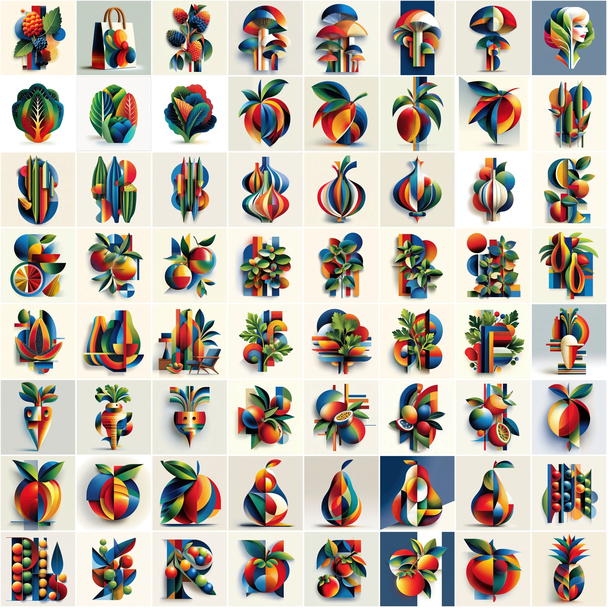 625 Abstract Fruit & Vegetable Illustrations | Colorful Geometric Gradient Food Clipart