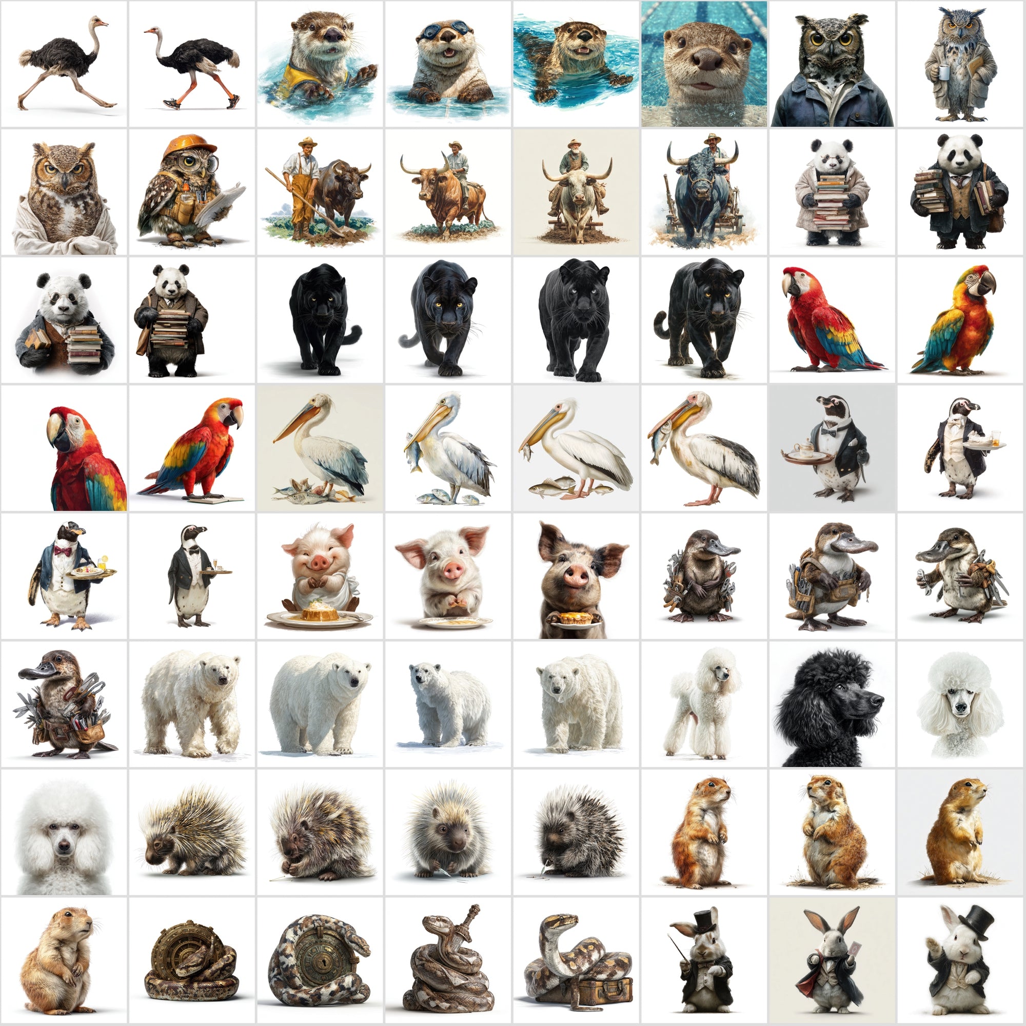 570 Realistic Animal Illustrations in Unique Professions