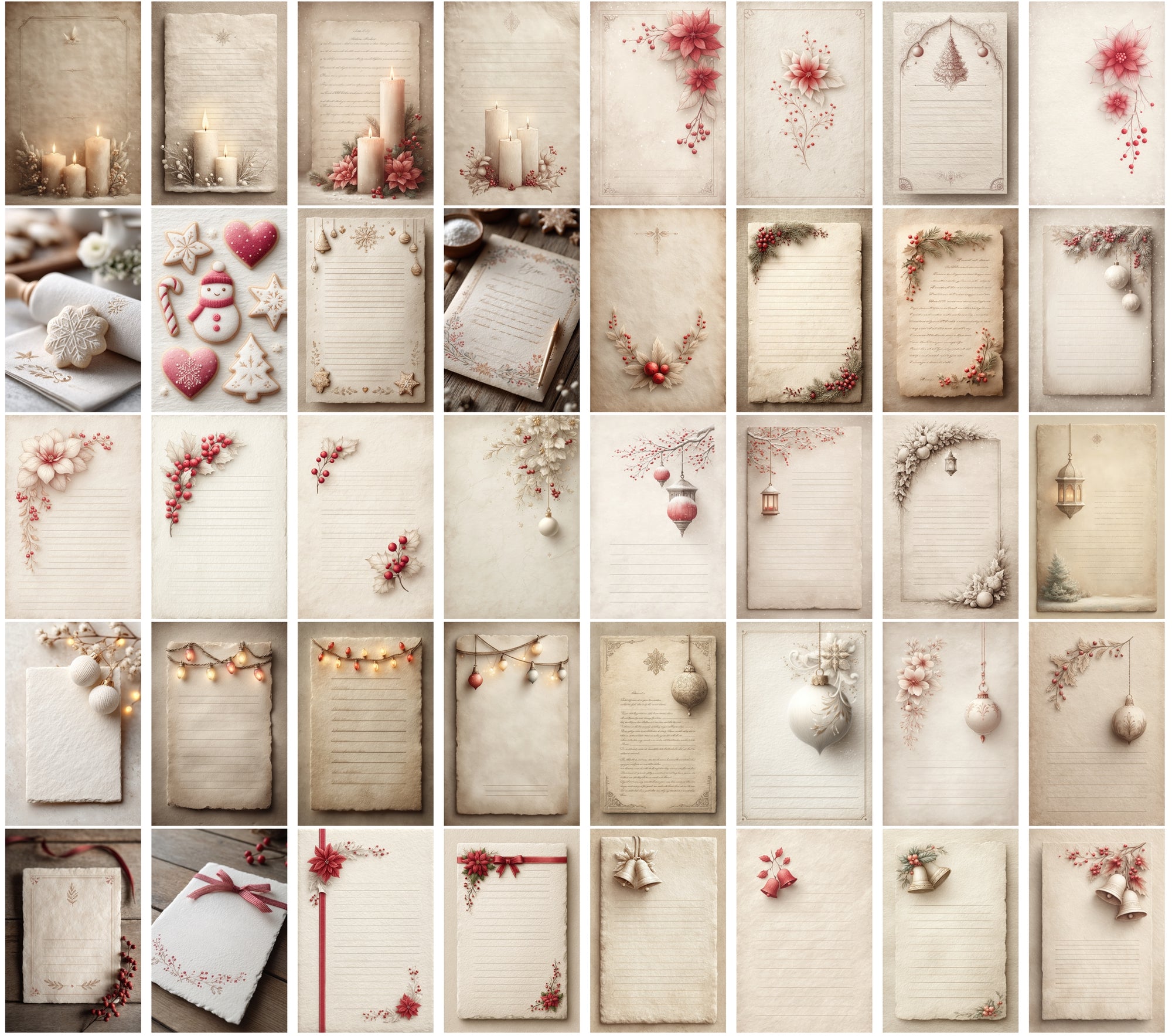 590 Vintage Christmas Parchment Pages | Lined Stationery, Antique Paper, JPG, Commercial Use