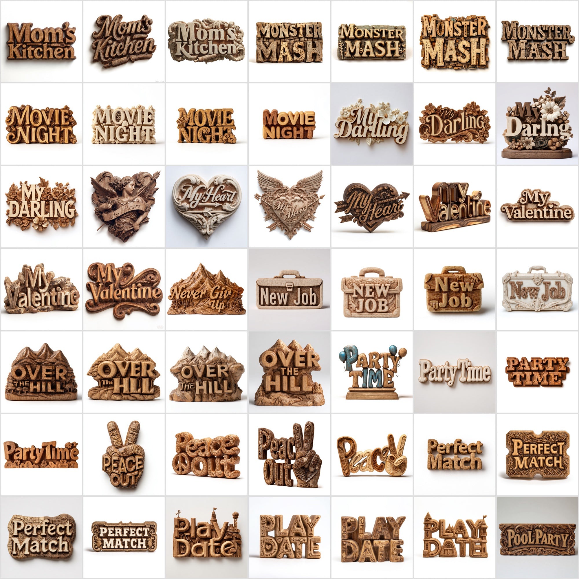 485 Wood Carved Word Art Images