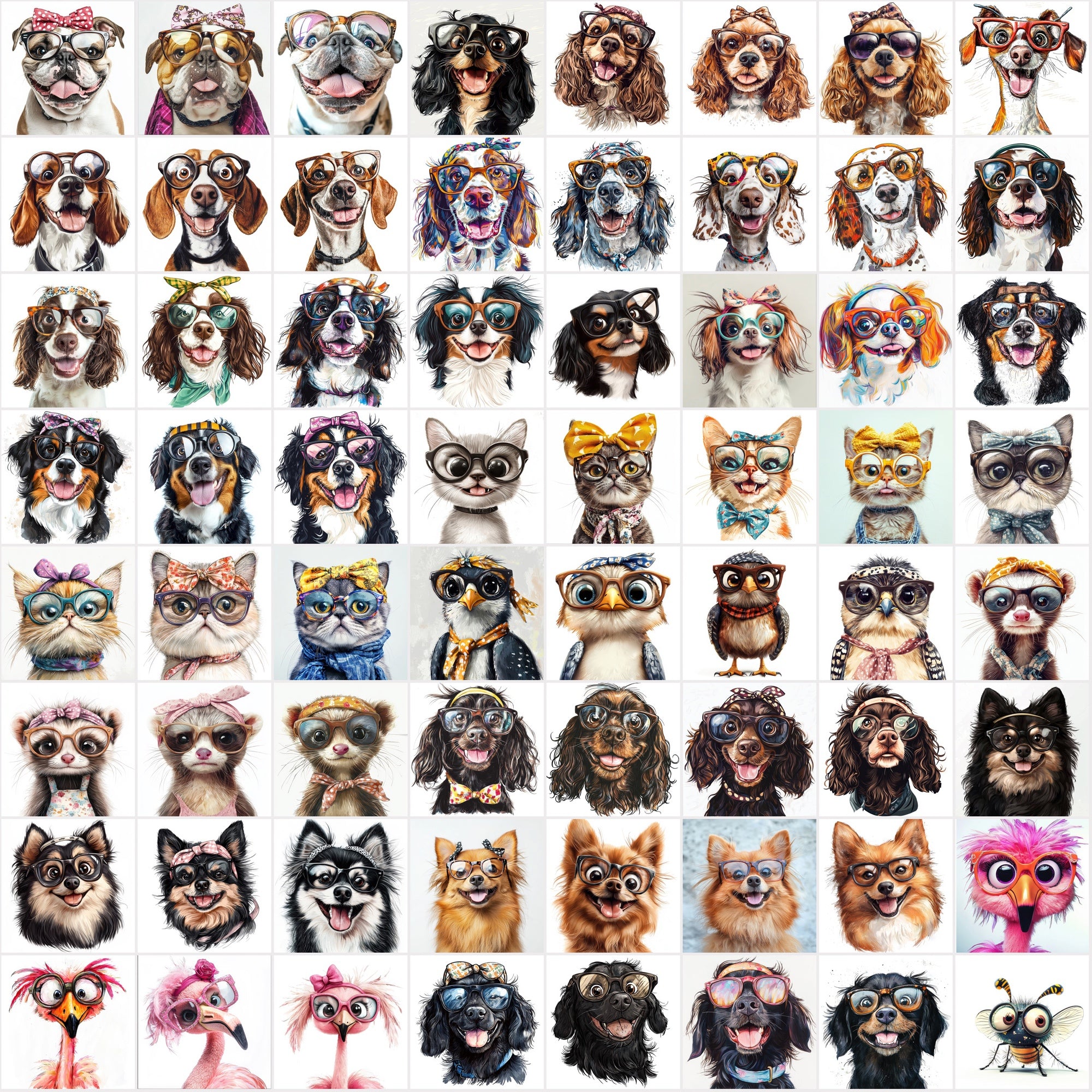 960 Funny Animal Portraits with Eyeglasses & Scarfs