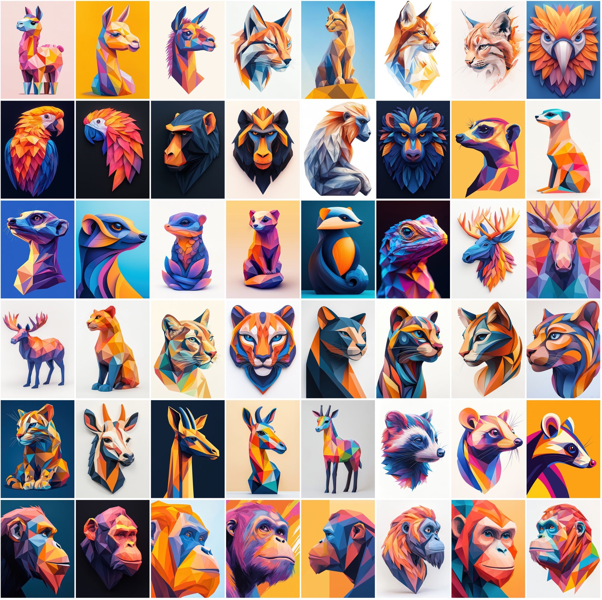 495 Polygon Style Animal Graphics - Vibrant Colorful Animal Art, Commercial License