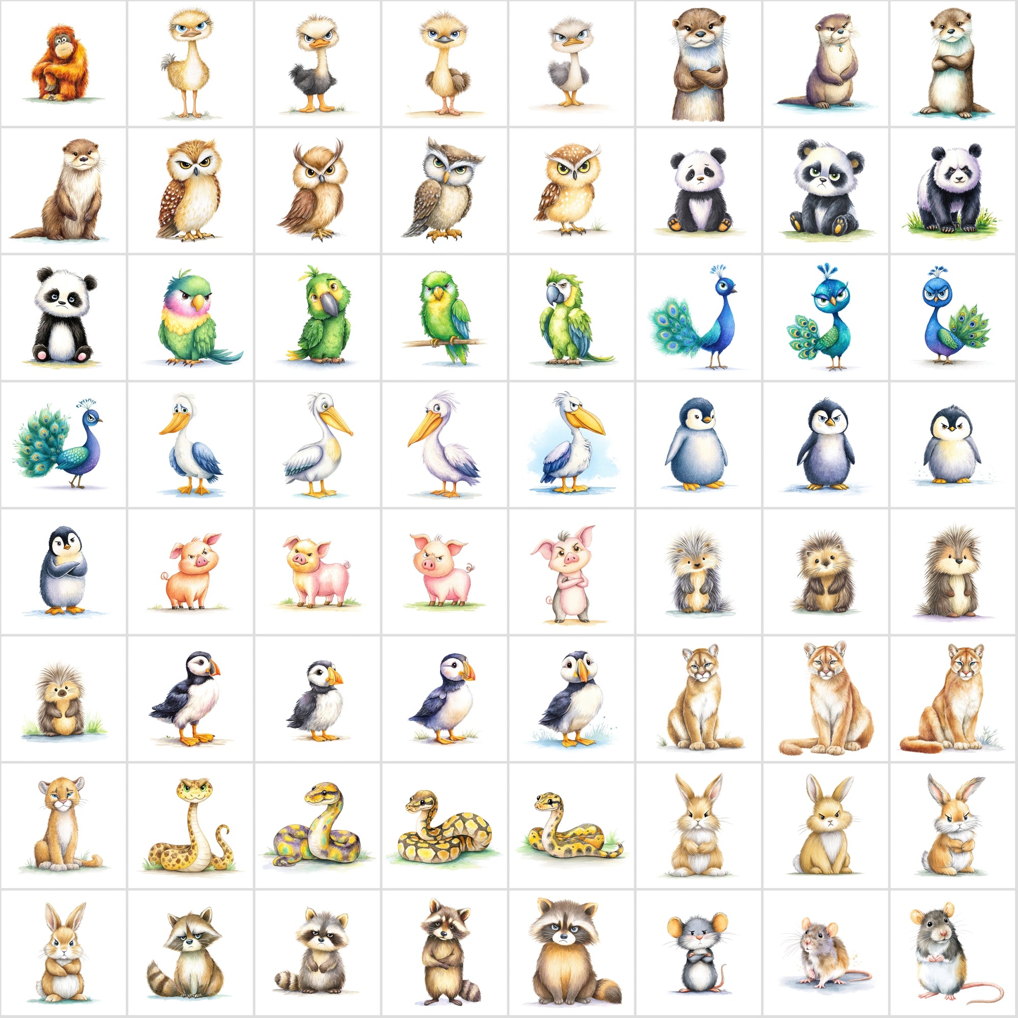 610 Grumpy Animal Illustrations