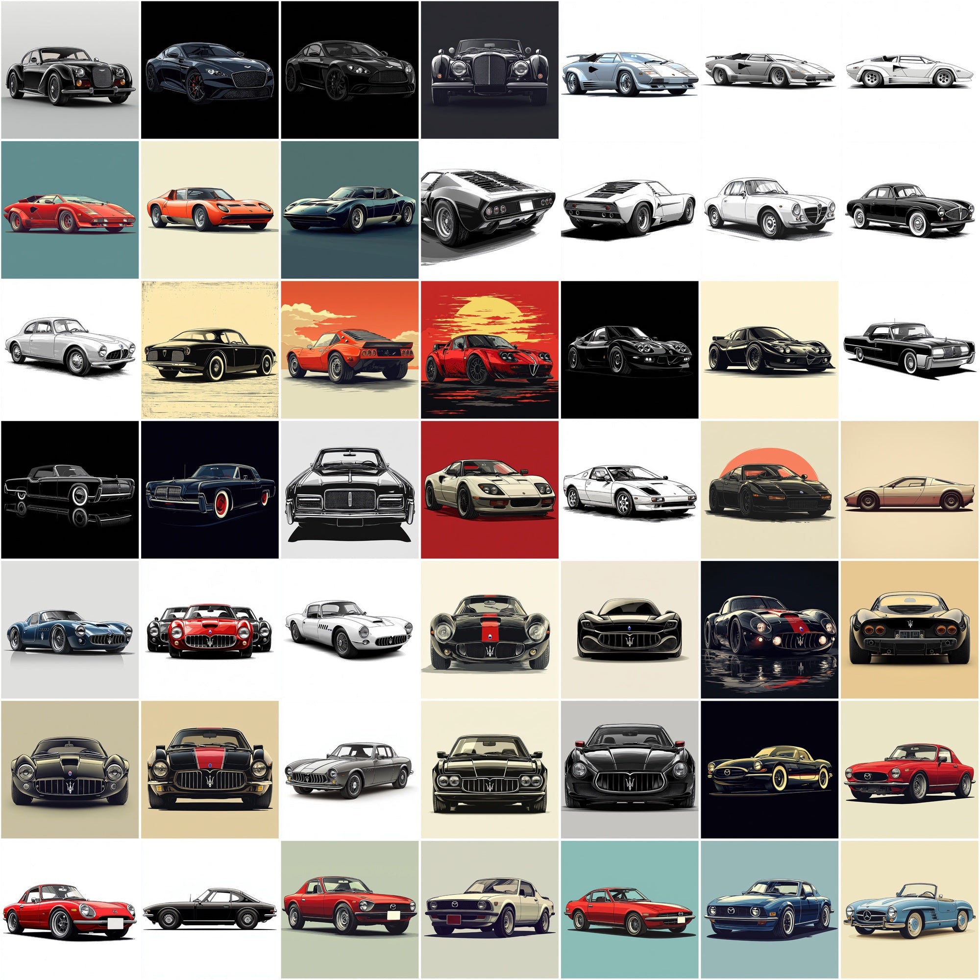530 Classic Car Illustration Images β High-Res Retro Style JPGs with Commercial License