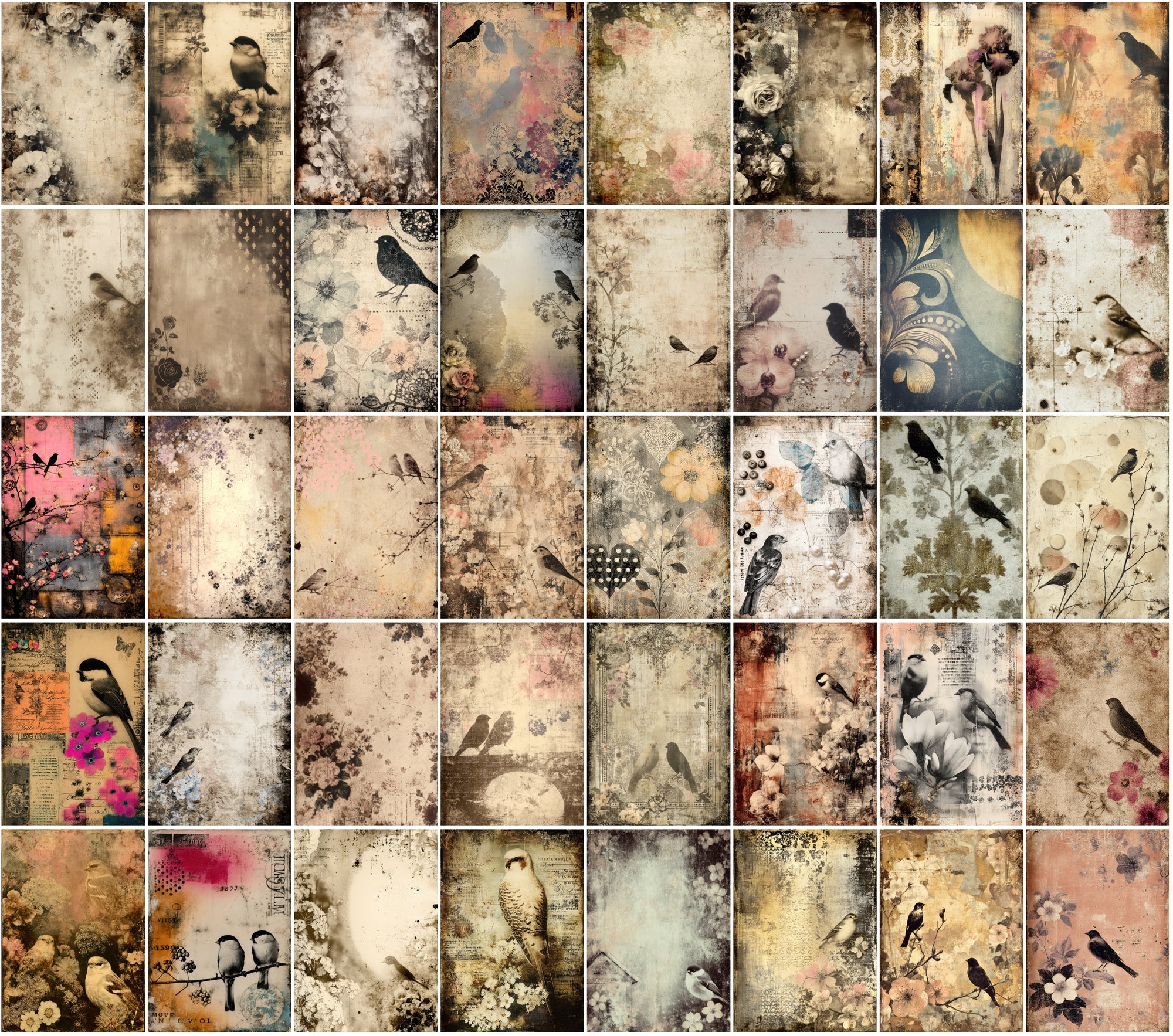 580 Vintage Backgrounds – Elegant Floral & Bird Patterns