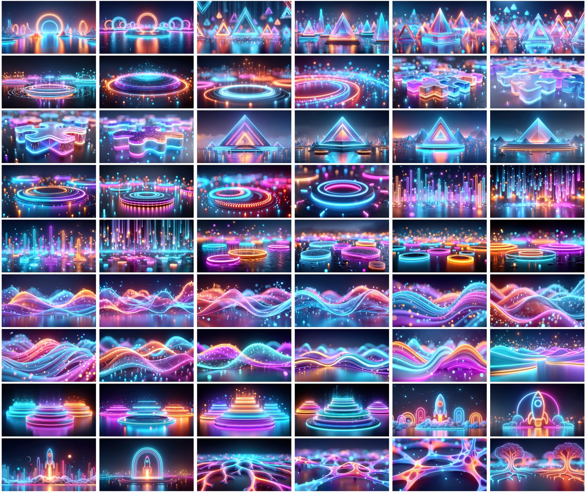1140 Neon Abstract Backgrounds – 3D Futuristic Blue & Pink Light Renders | Vertical & Horizontal JPGs