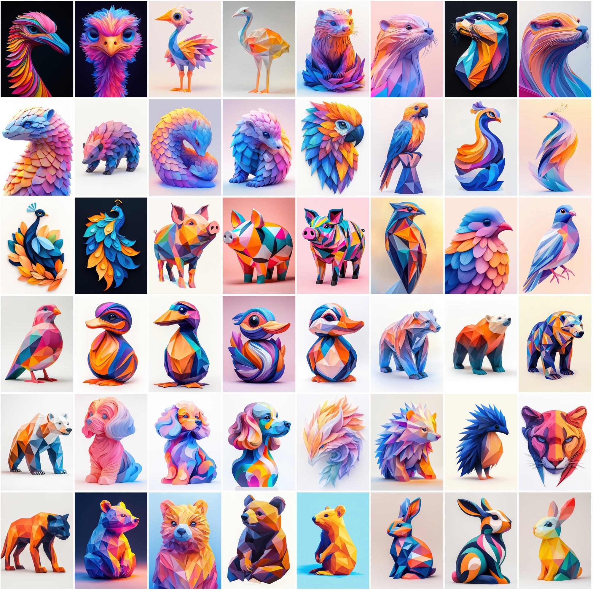 495 Polygon Style Animal Graphics - Vibrant Colorful Animal Art, Commercial License