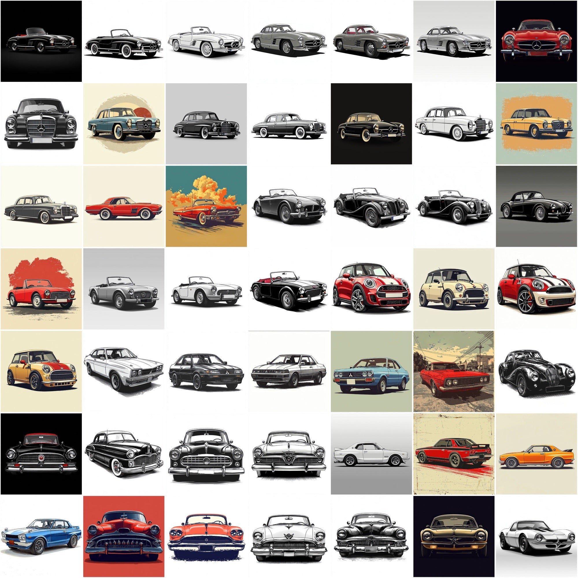 530 Classic Car Illustration Images β High-Res Retro Style JPGs with Commercial License