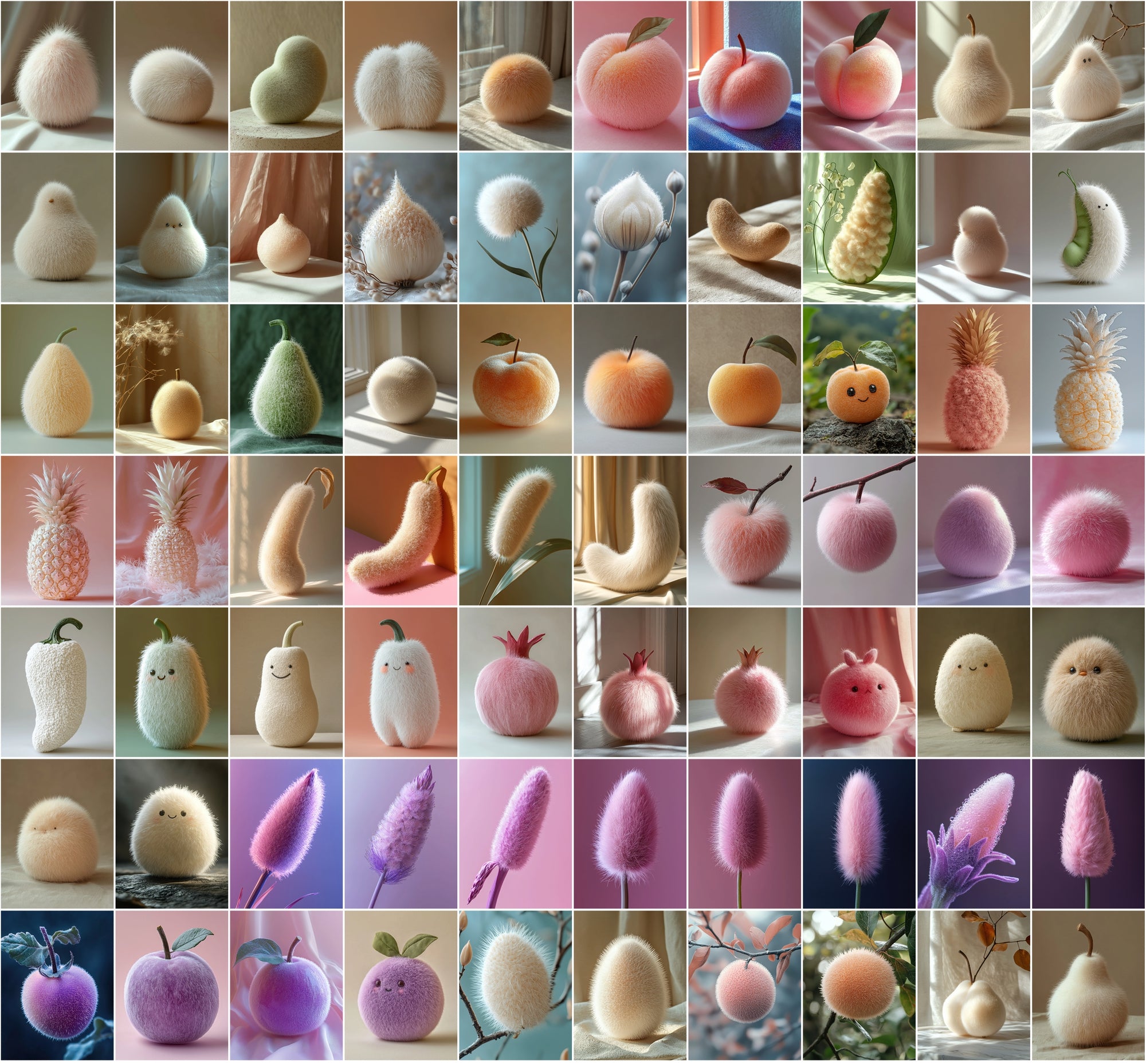 750 Fluffy Fruits & Vegetables Digital Images | Kawaii Food Clipart