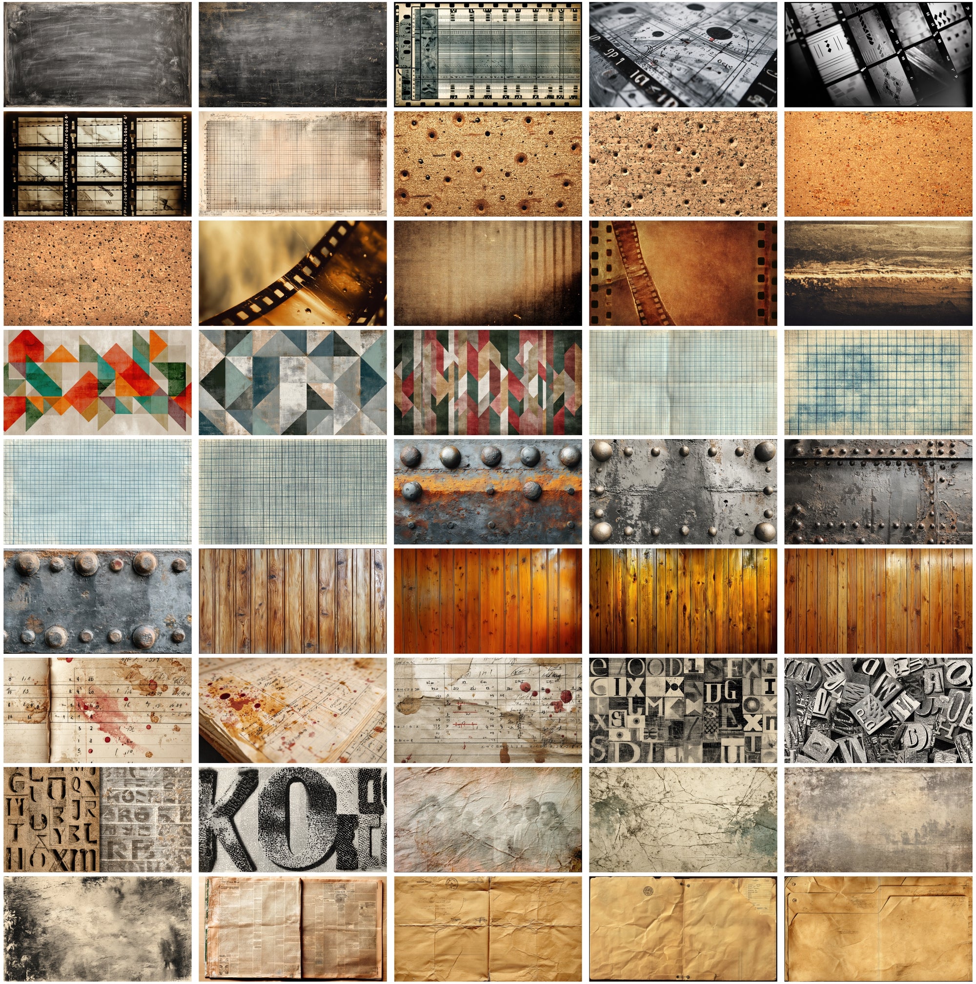 450 Vintage Texture Backgrounds Bundle - High Resolution 6552×3672px - Commercial License - Retro Paper, Fabric, Wood & More