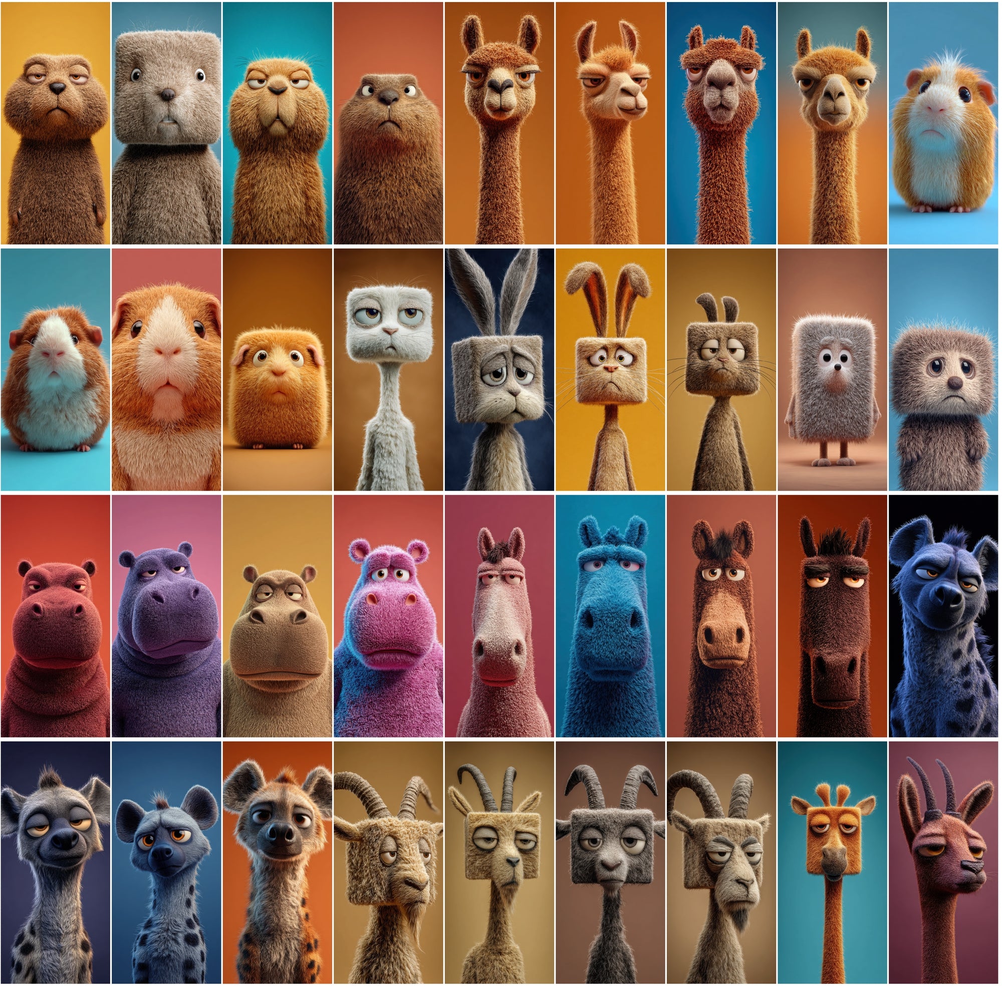 615 Tired Square-Headed Animals Clipart – 3D Cute Animal Bundle