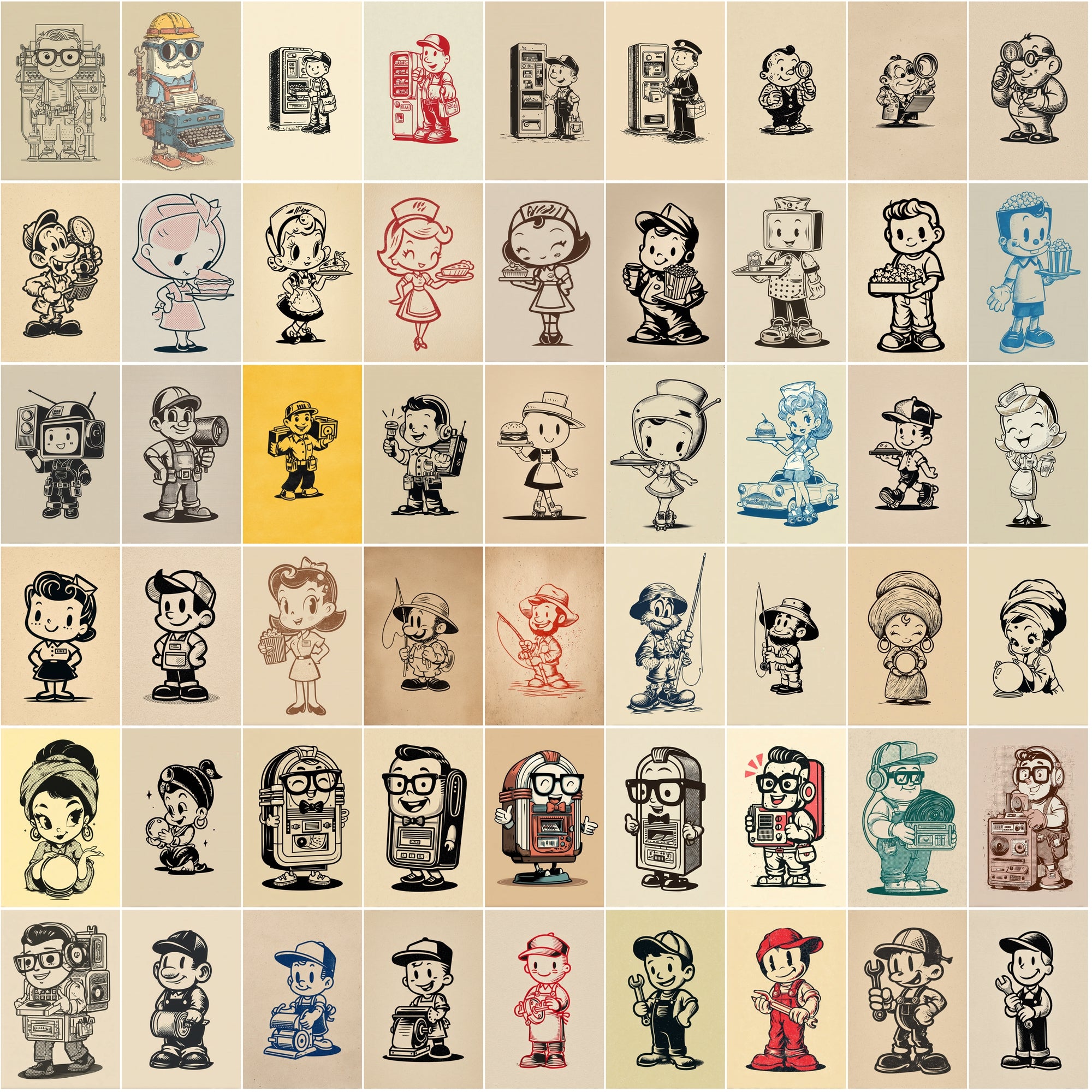 580 Retro Cartoon Mascots – Vintage 1950s-Inspired Clipart for T-Shirts & Crafts