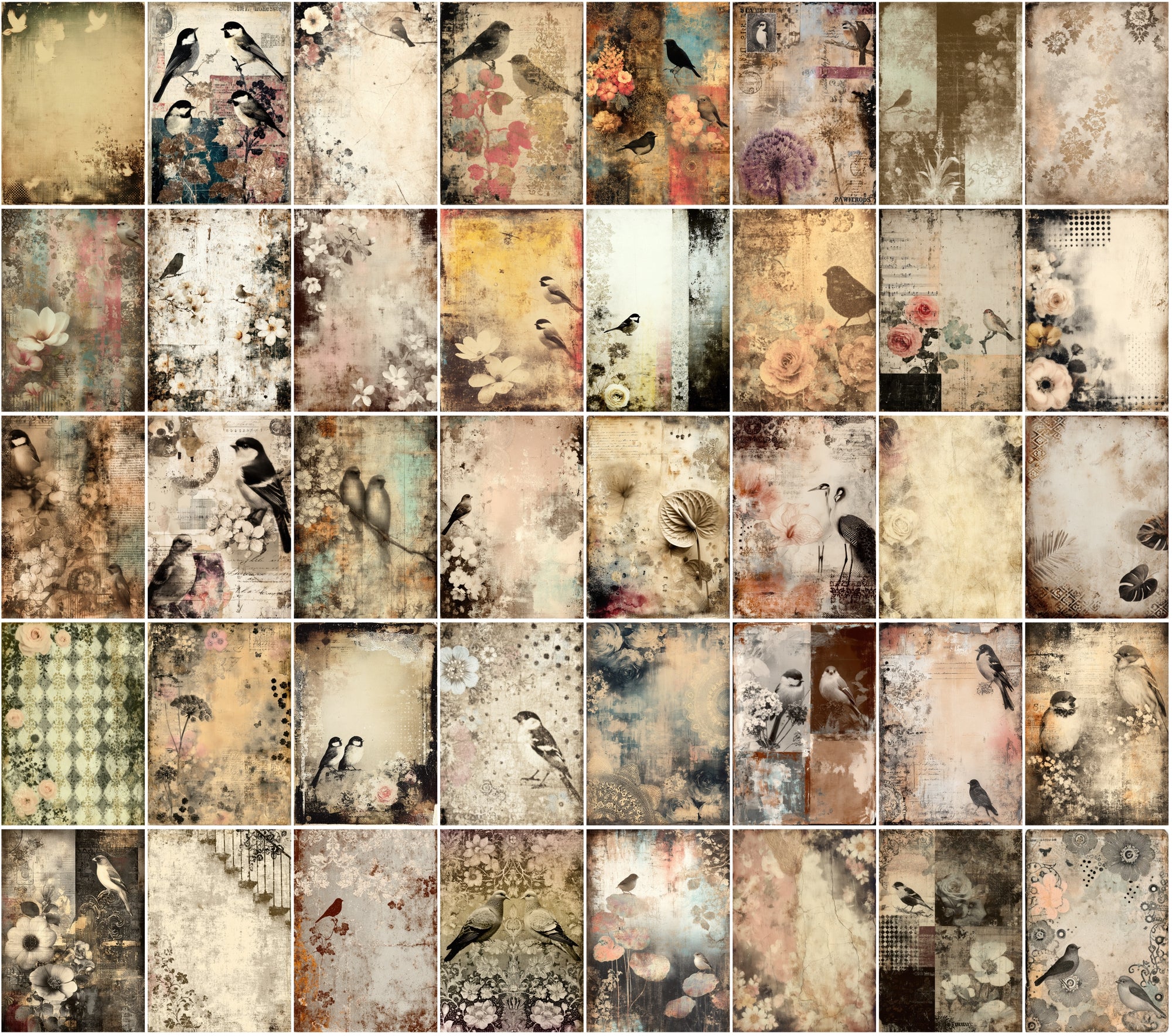 580 Vintage Backgrounds – Elegant Floral & Bird Patterns