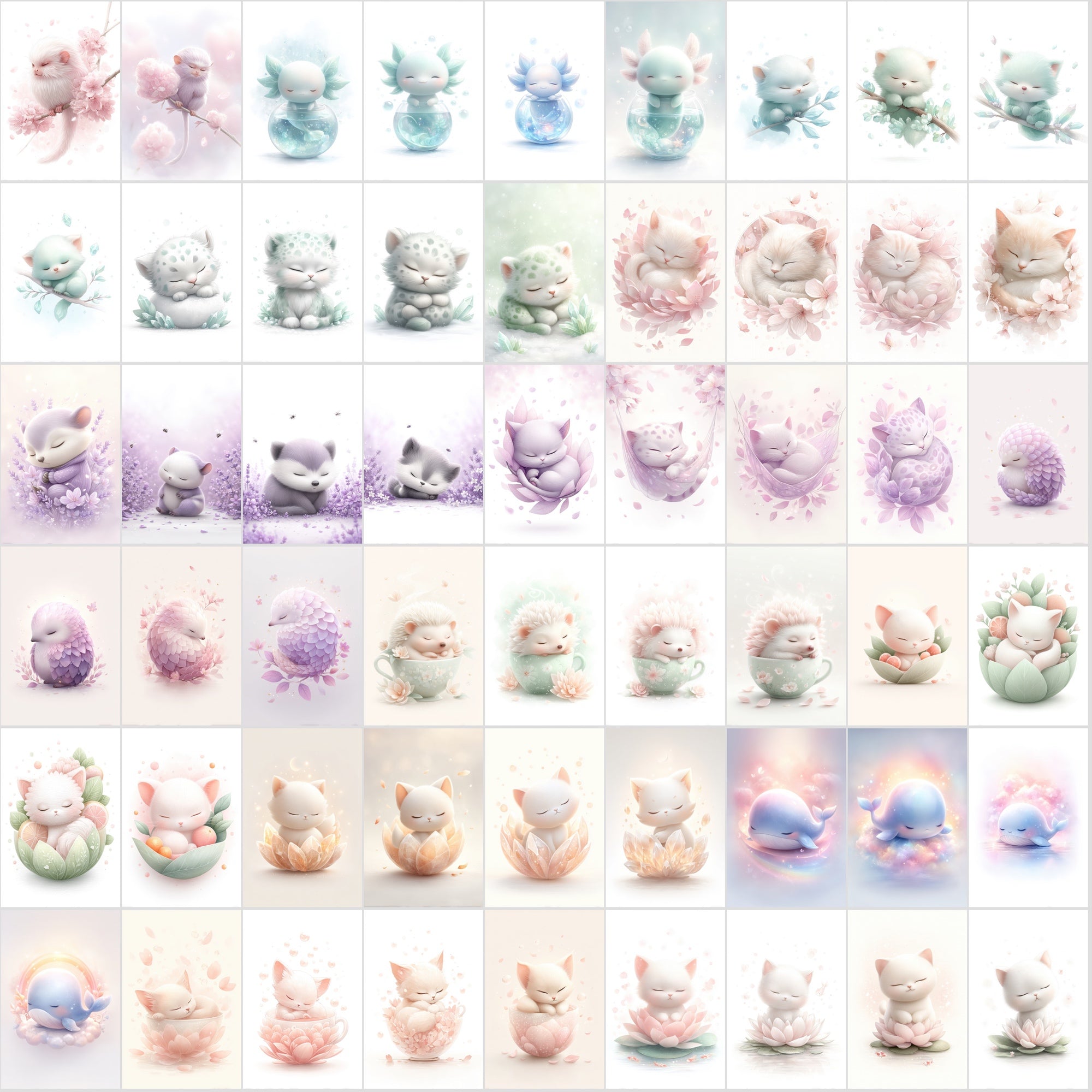 480 Watercolor Baby Animal Clipart, Dreamy Nursery Art Bundle, Pastel Illustrations, Commercial Use JPG