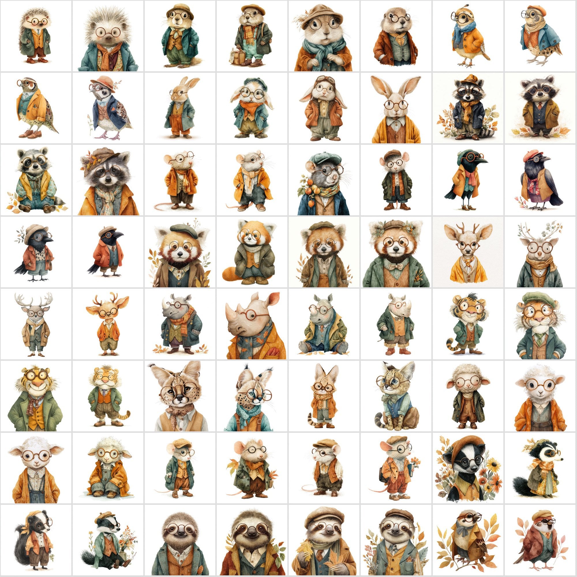 600 Adorable Watercolor Animal Illustrations – Vintage Fall Style