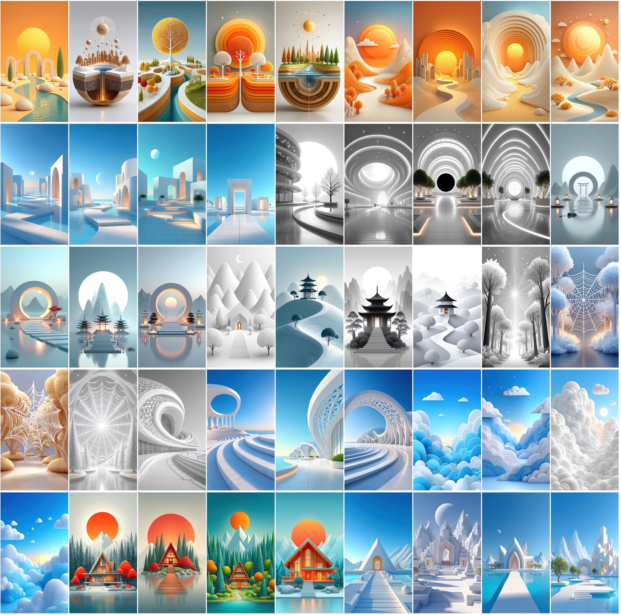 623 Minimalist Architecture & Zen Landscapes – High-Res JPG Art Collection