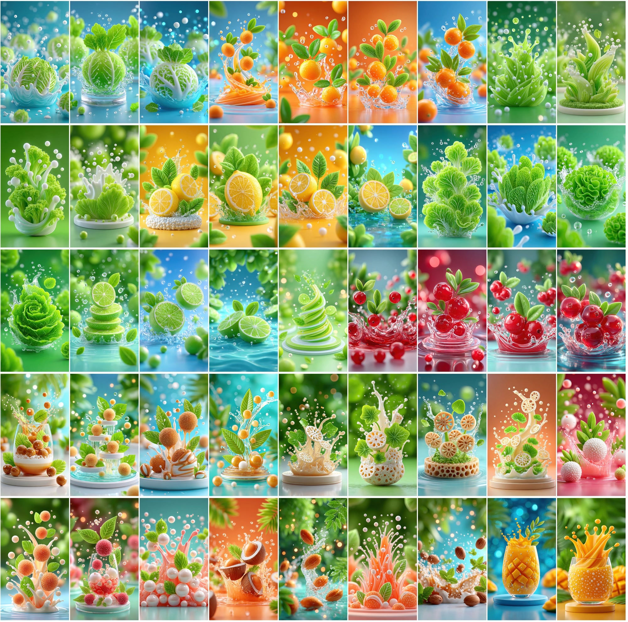 625 Fruit & Veg Water Splash Stock Photos | Vertical 9:16 JPG Bundle