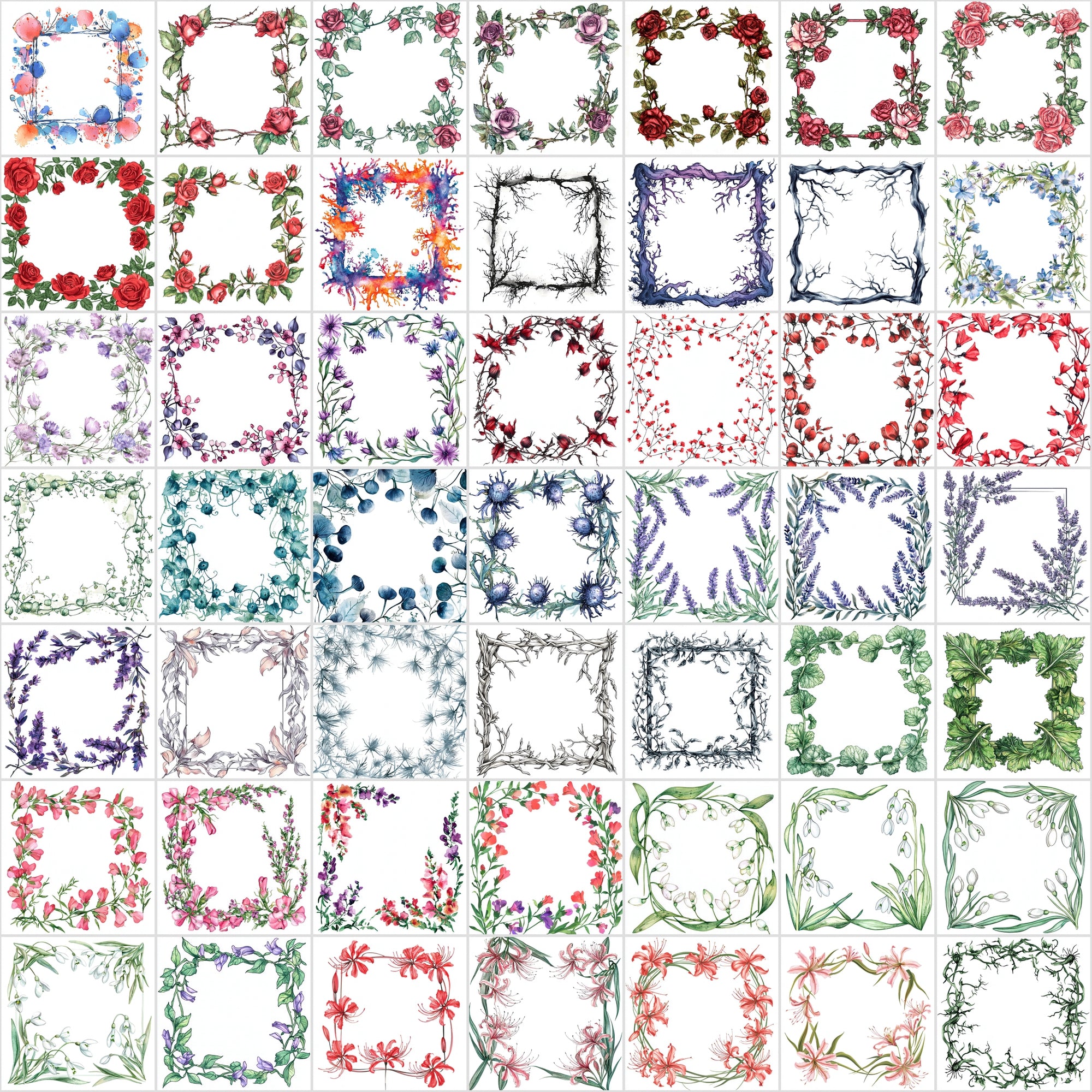500 Floral Frame Images | Square Flower Borders | Commercial License