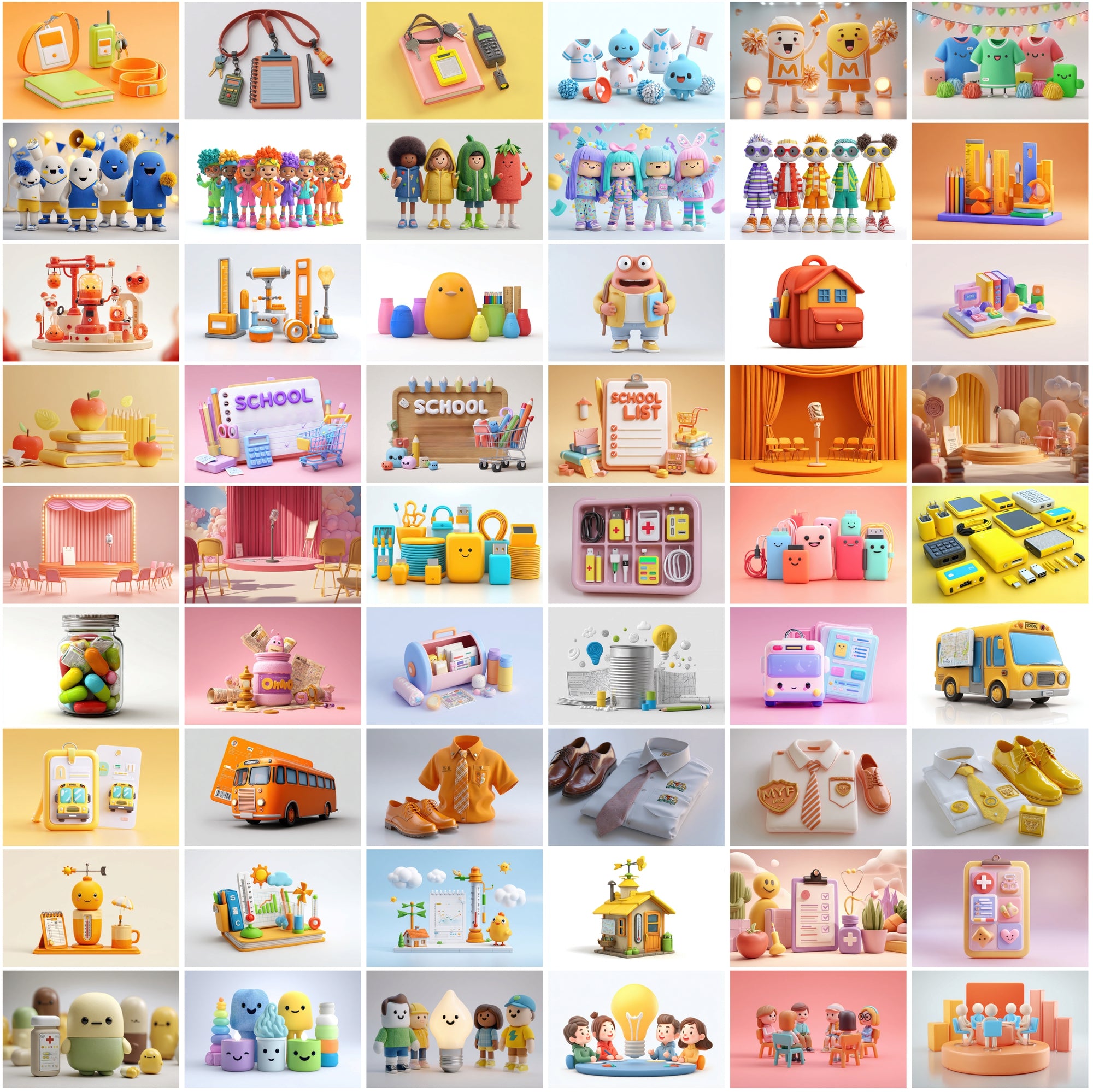 575 Clay Back-to-School Images • Pastel 3D Clipart