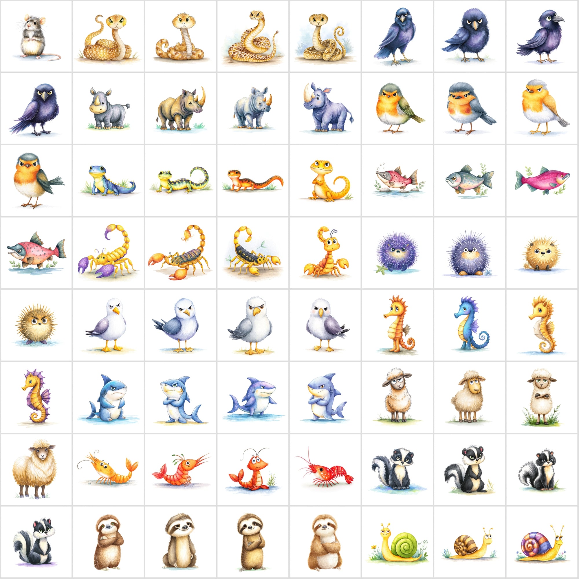 610 Grumpy Animal Illustrations