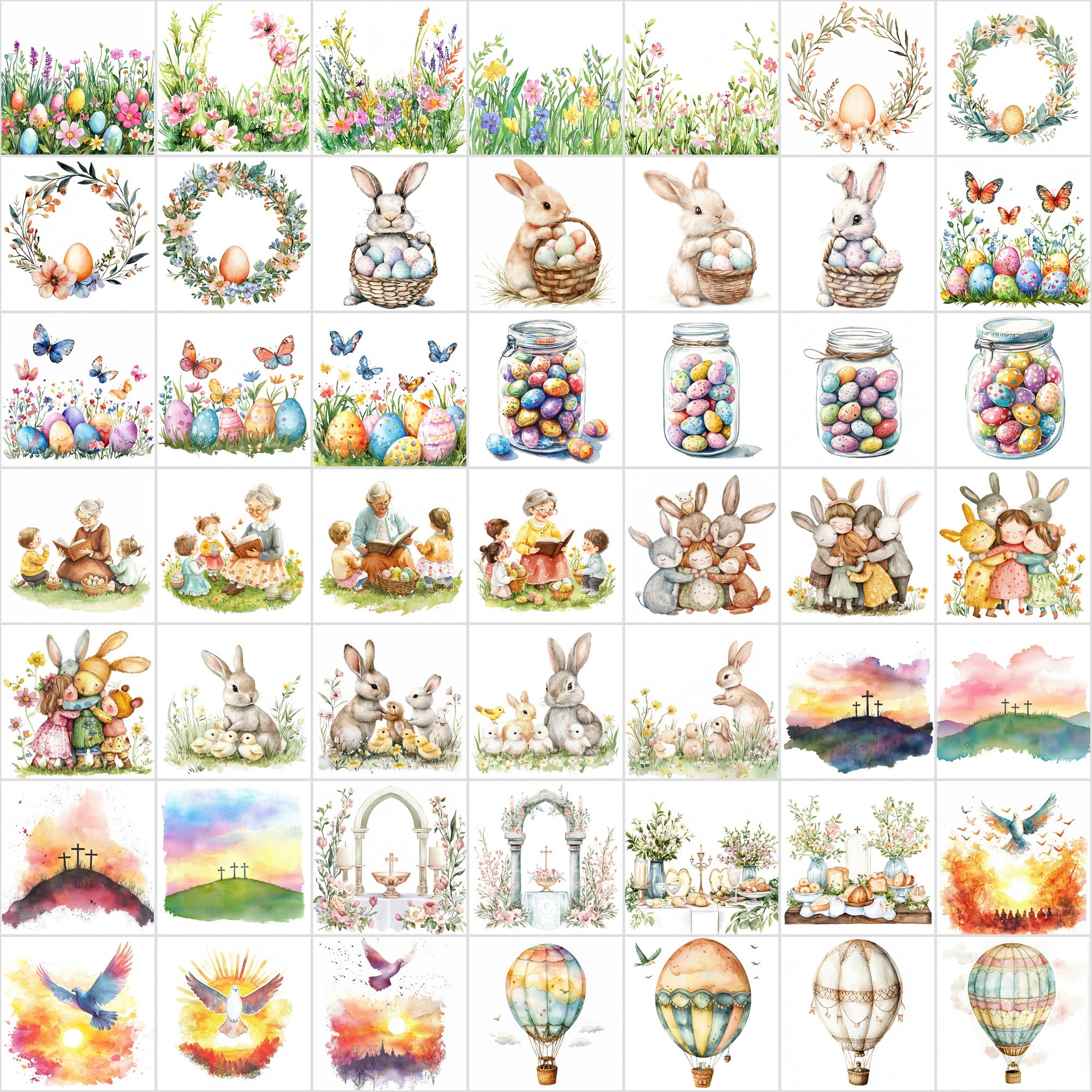 550 Watercolor Easter Clipart | Christian & Spring JPG Bundle