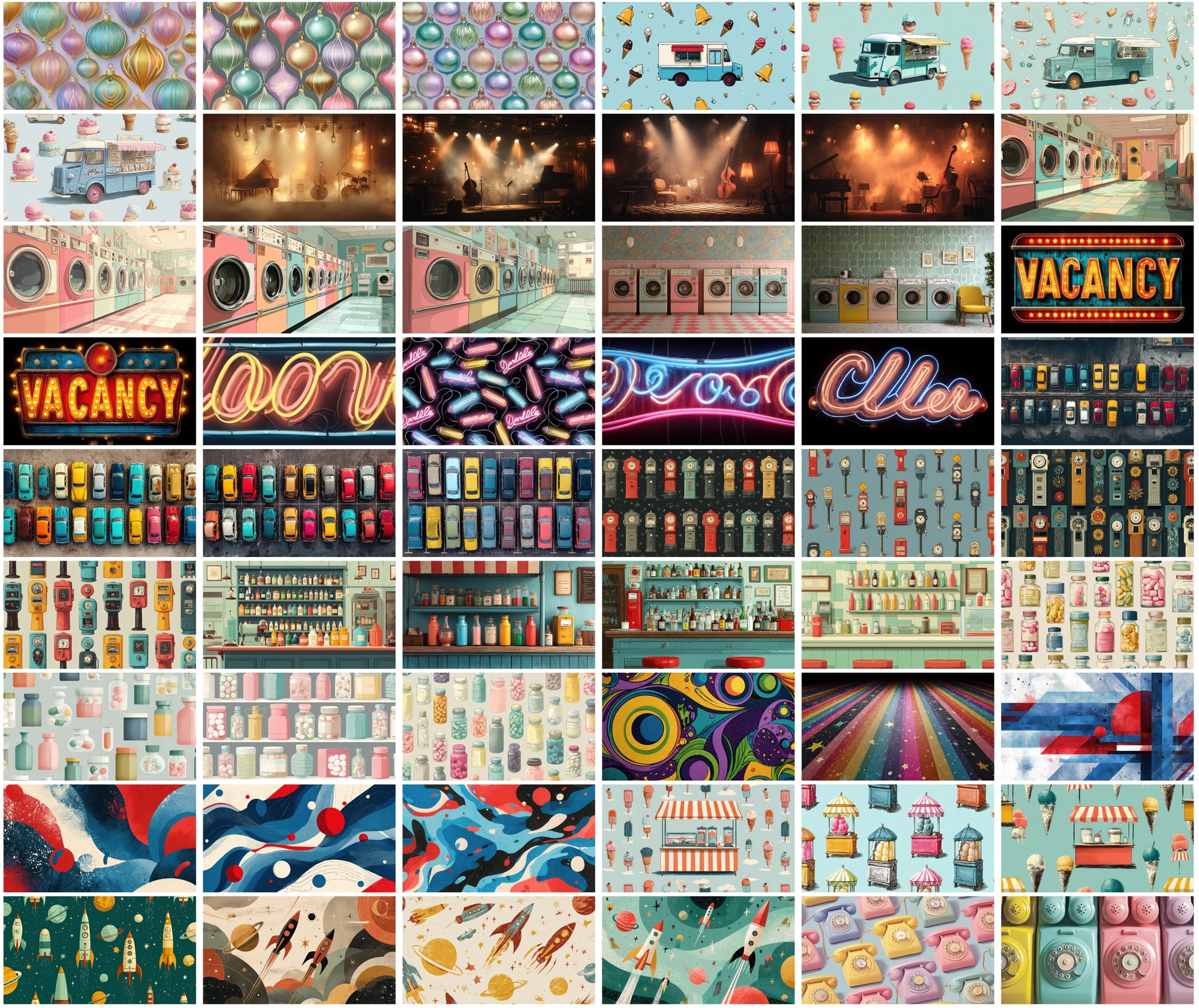 550 Retro Backgrounds Bundle | Vintage Mid-Century & Groovy 70s Patterns