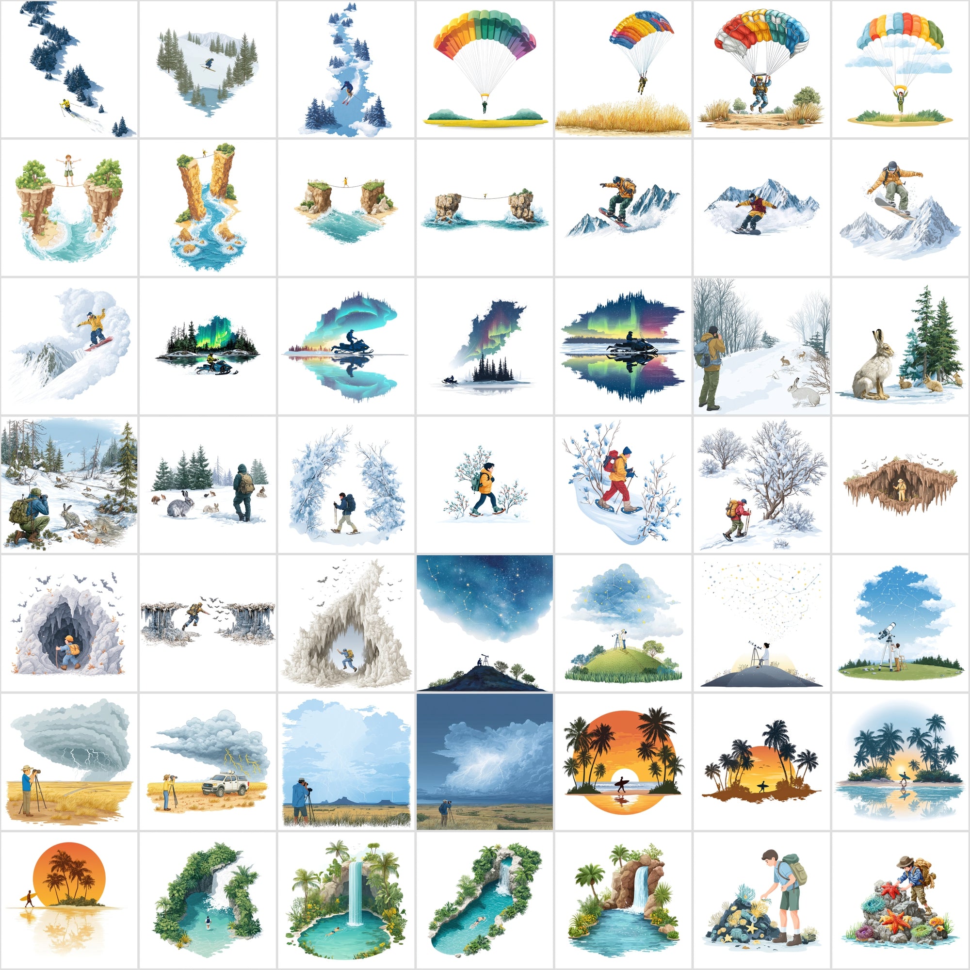 485 Outdoor Adventure Illustrations Bundle | Nature Scenes Digital Art Collection