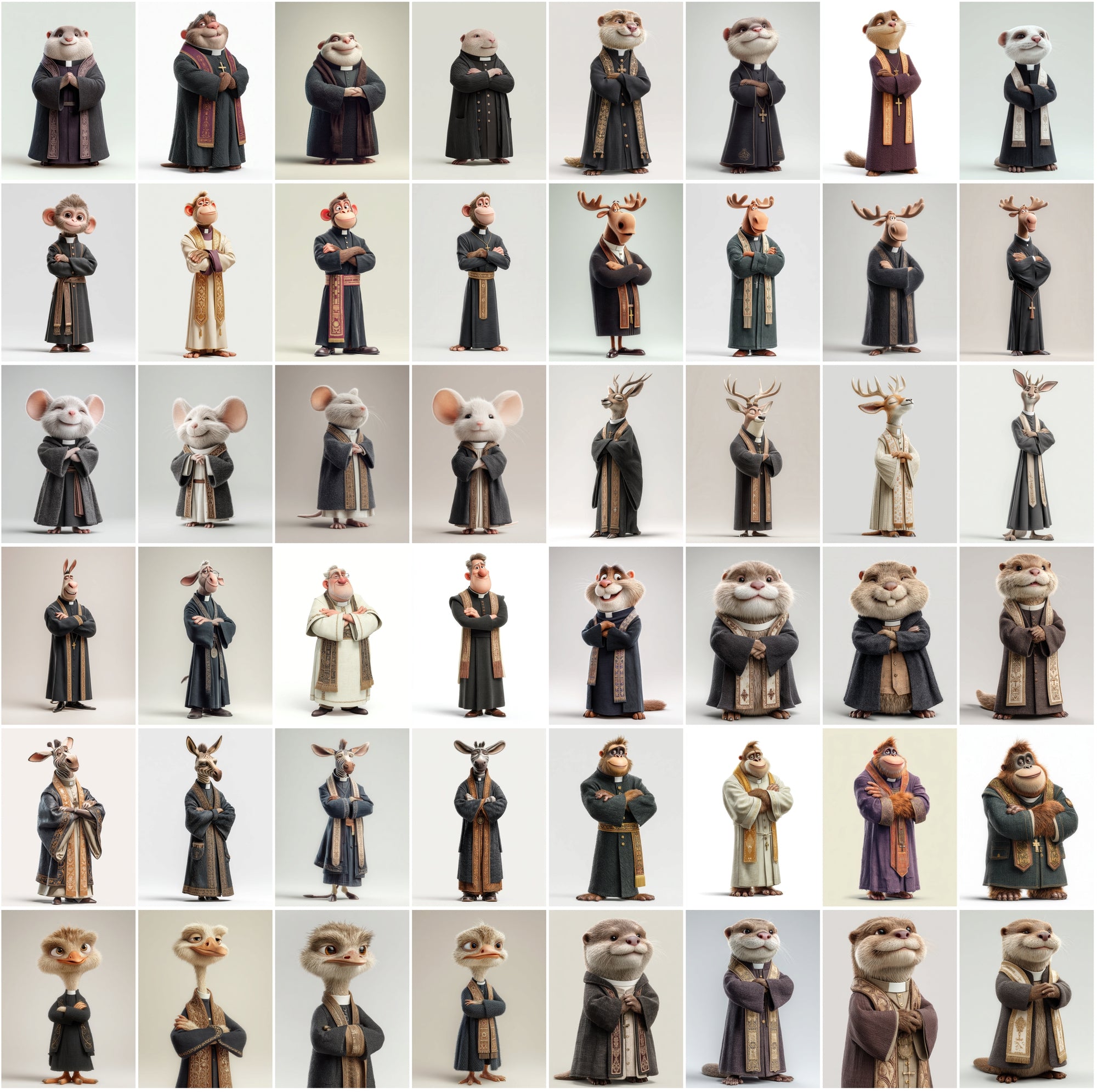 590 Cute Animal Priest Illustrations – High-Resolution JPGs with Commercial License