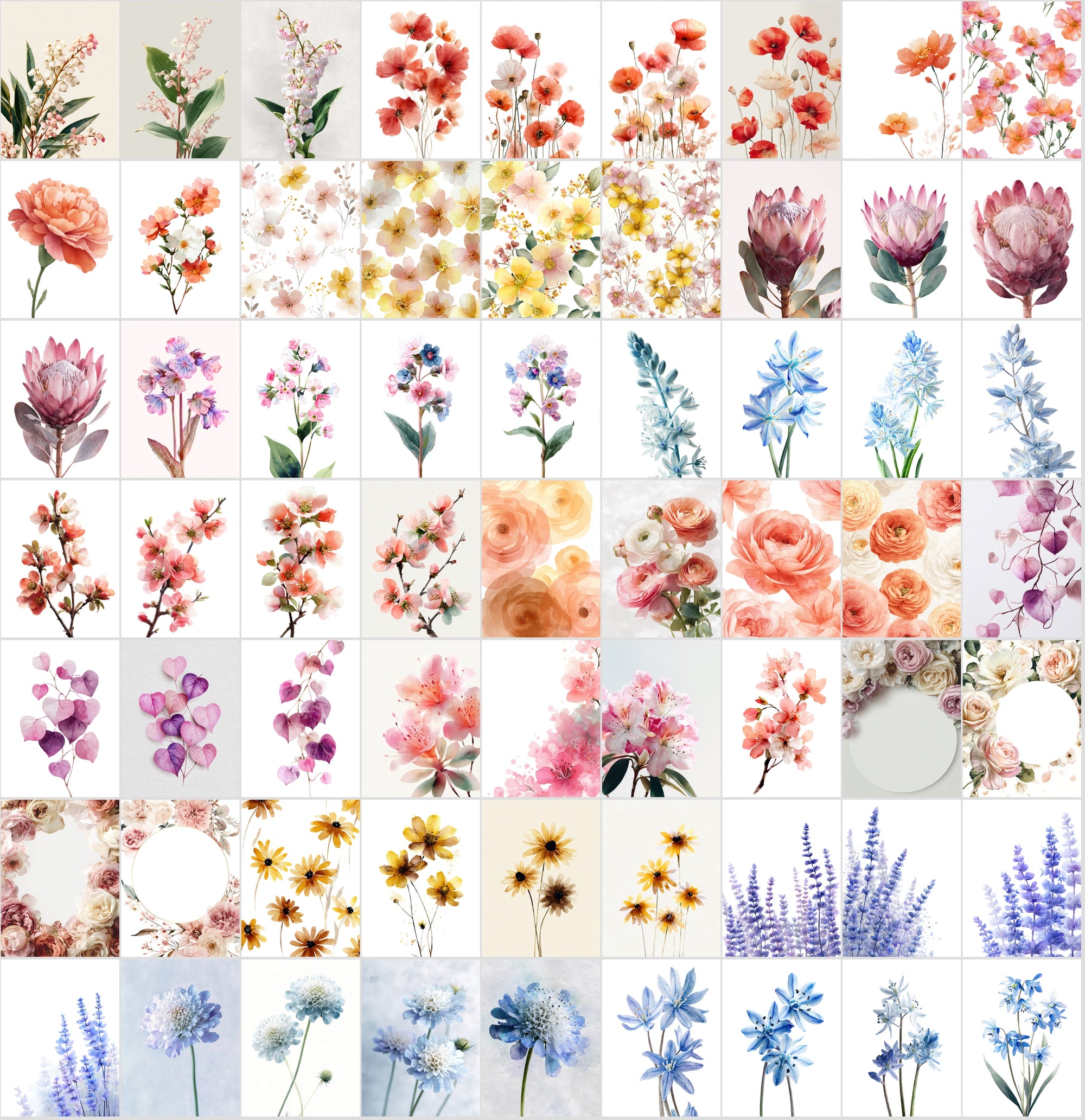 620 Watercolor Floral Images Bundle | Commercial Use Digital Clipart | High Resolution Botanical Graphics