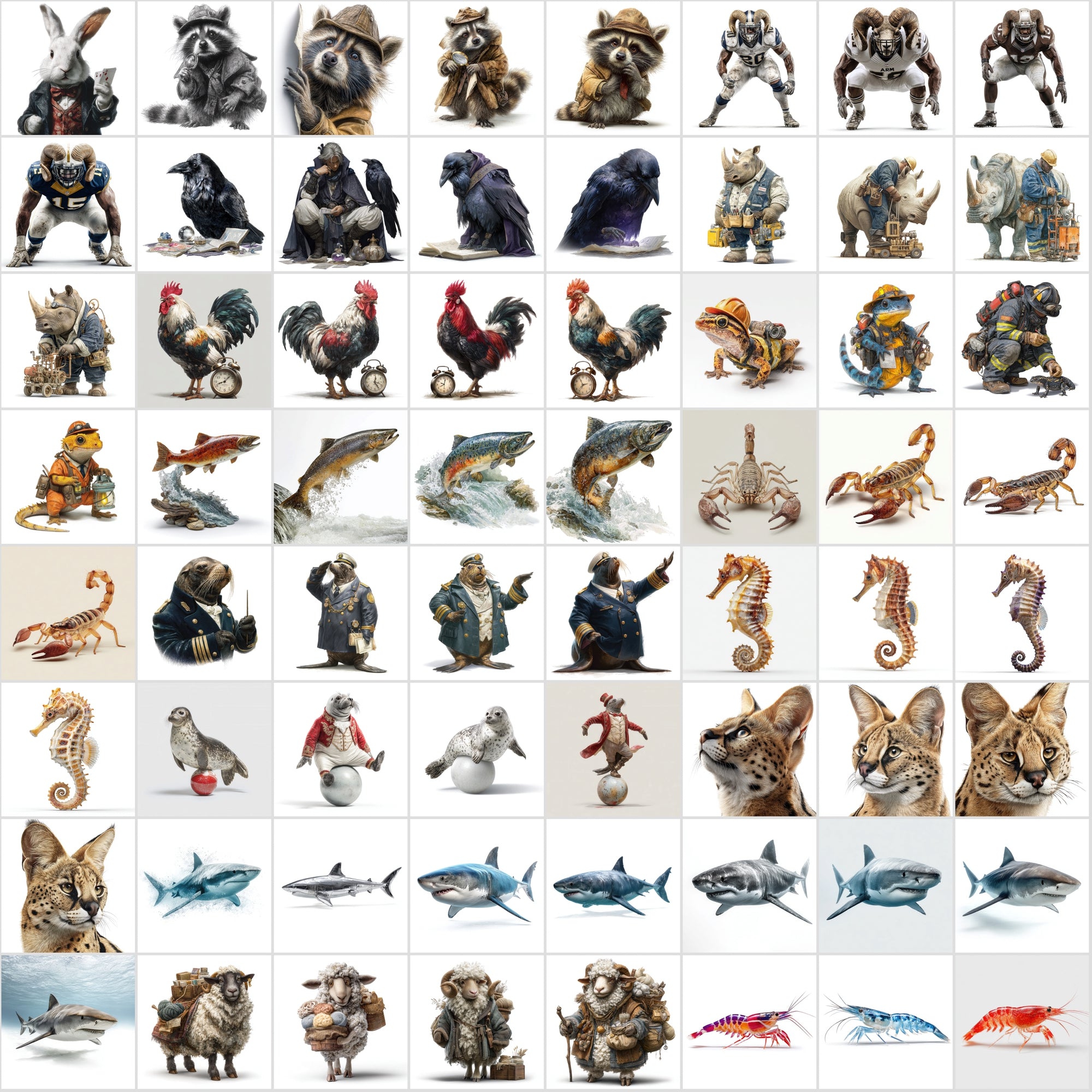 570 Realistic Animal Illustrations in Unique Professions
