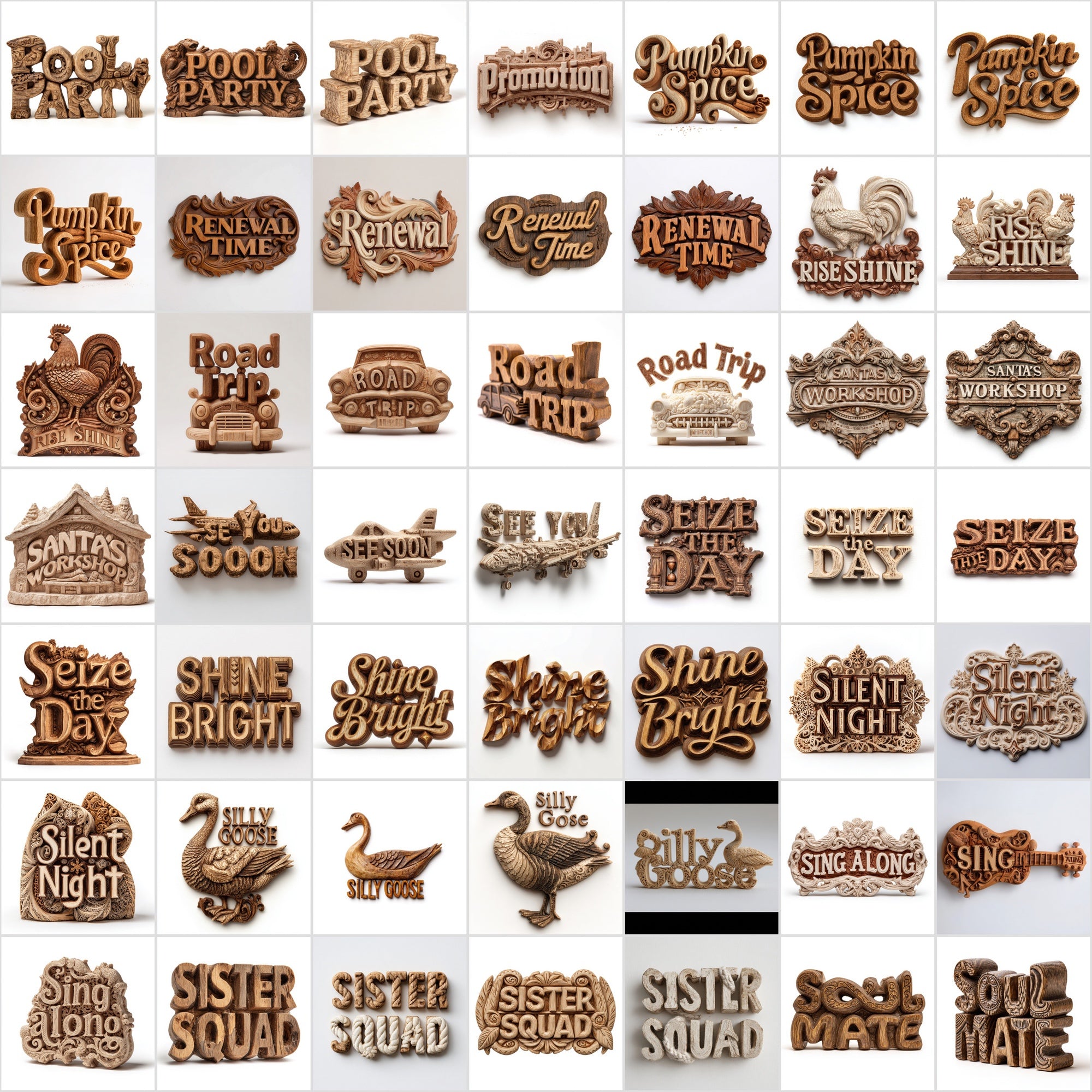 485 Wood Carved Word Art Images