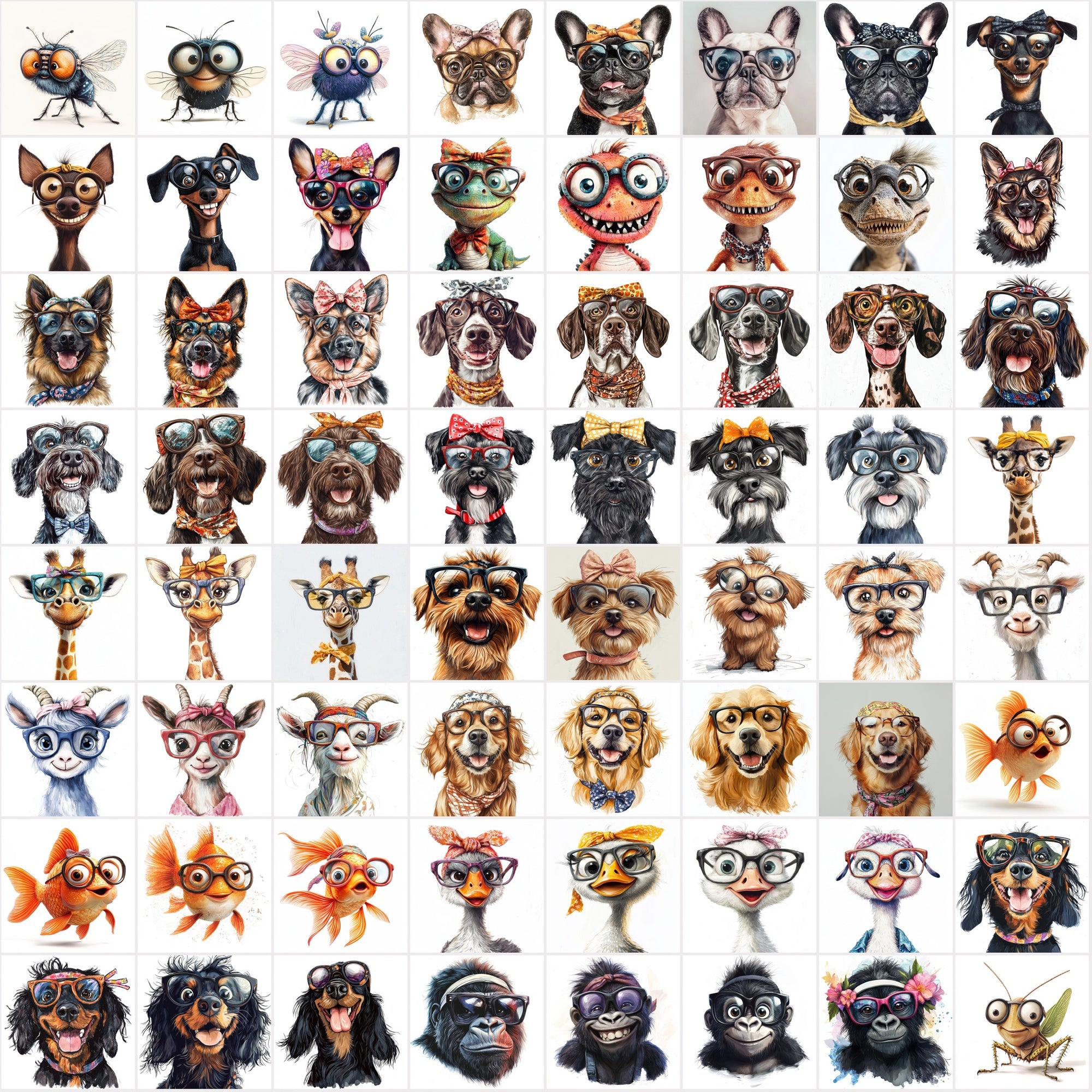 960 Funny Animal Portraits with Eyeglasses & Scarfs