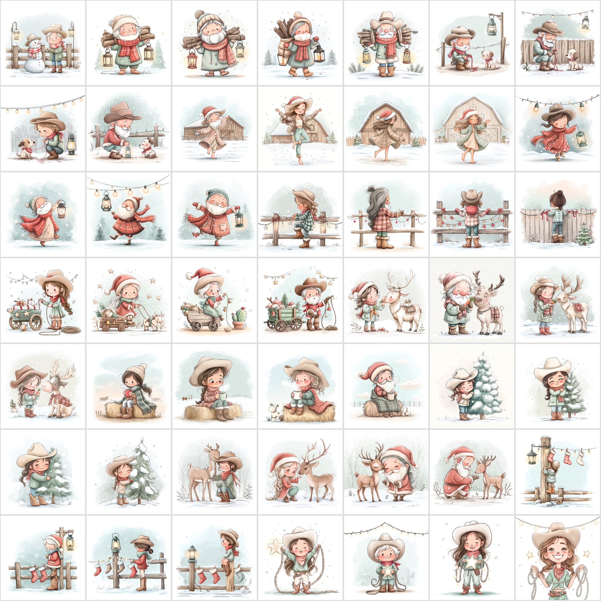 600 Winter Cowboy Christmas Images – Cozy Western Holiday Art, Santa & Cowgirl Scenes, Rustic Ranch Aesthetic, Commercial Use JPG