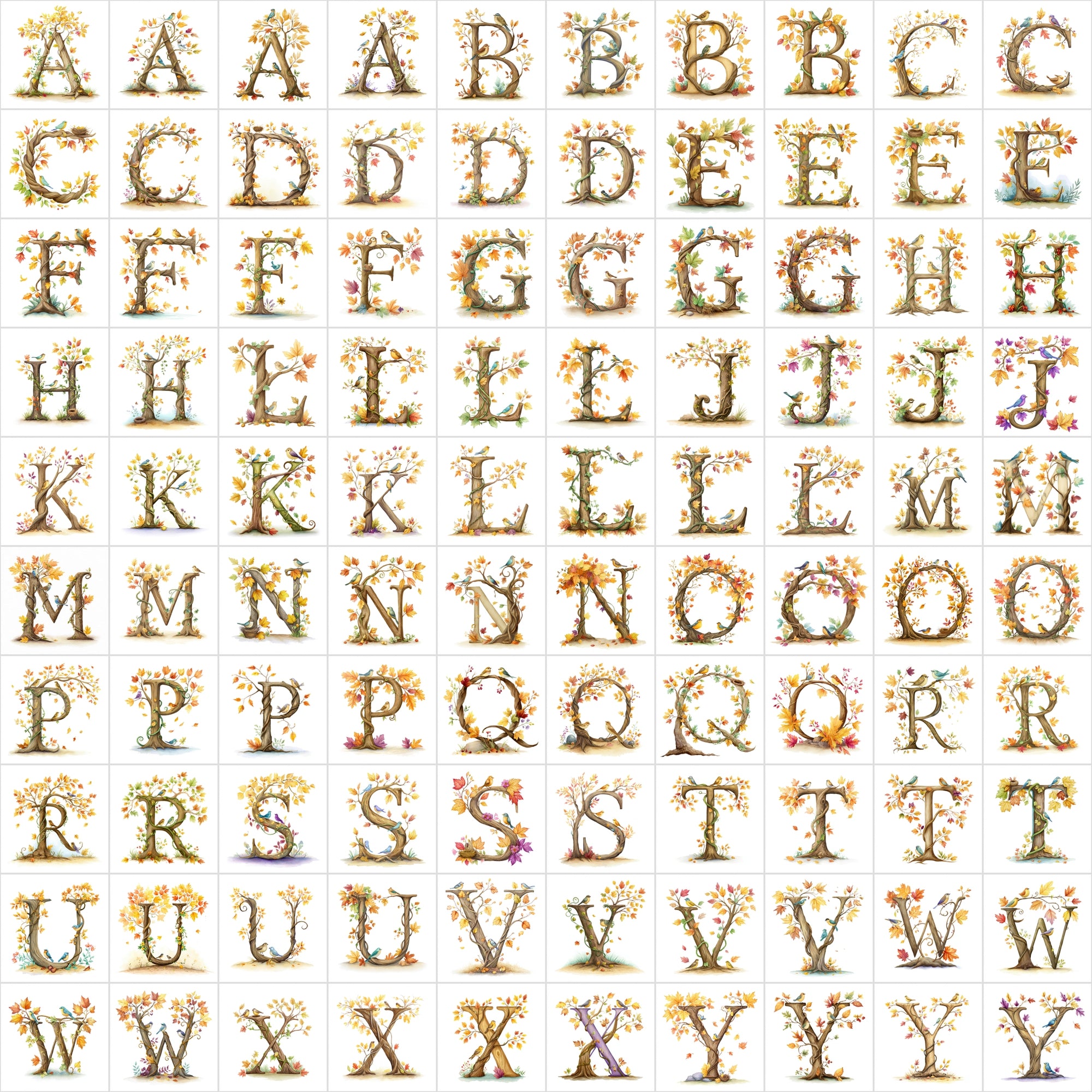 1040 Watercolor Floral Letters – Nature-Inspired Alphabet Clipart