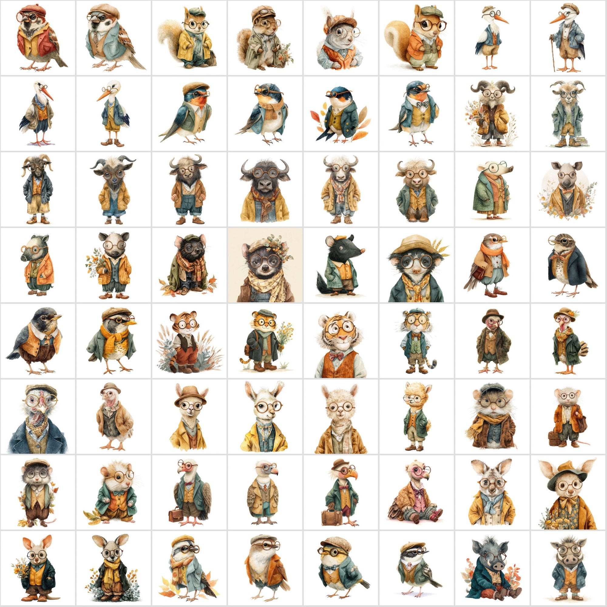 600 Adorable Watercolor Animal Illustrations – Vintage Fall Style